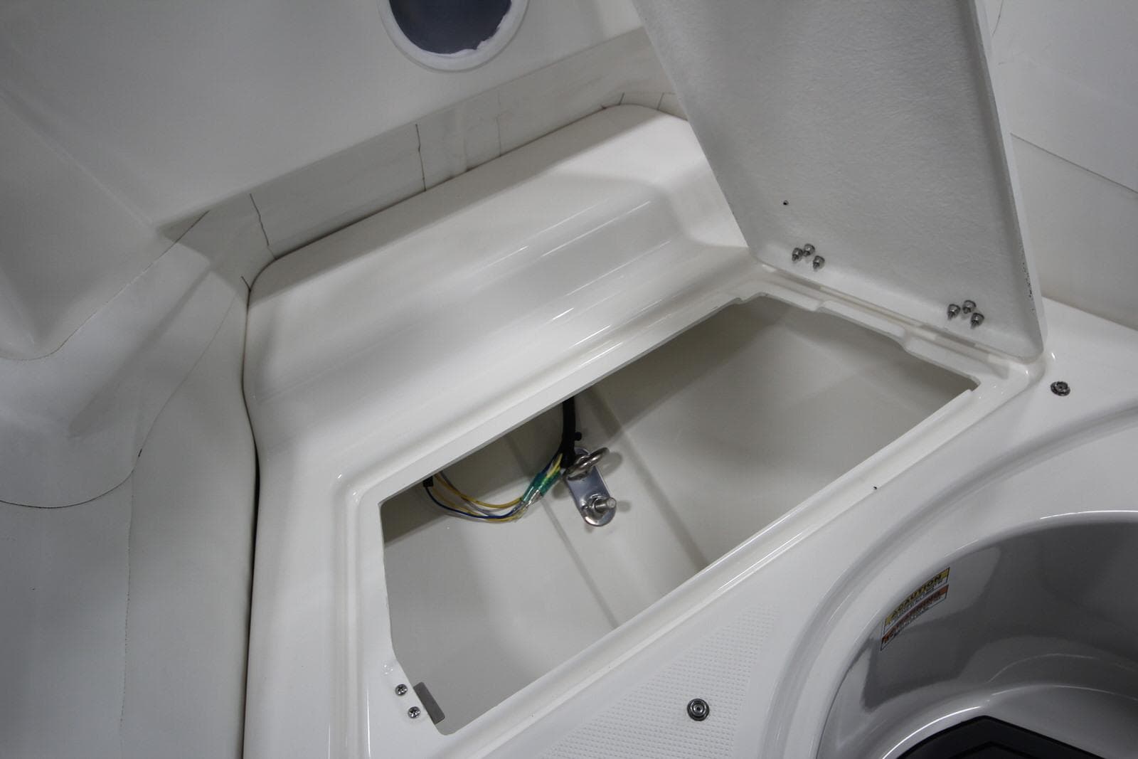2023 Zodiac Yachtline 490 Deluxe NEO 90hp storage compartment.