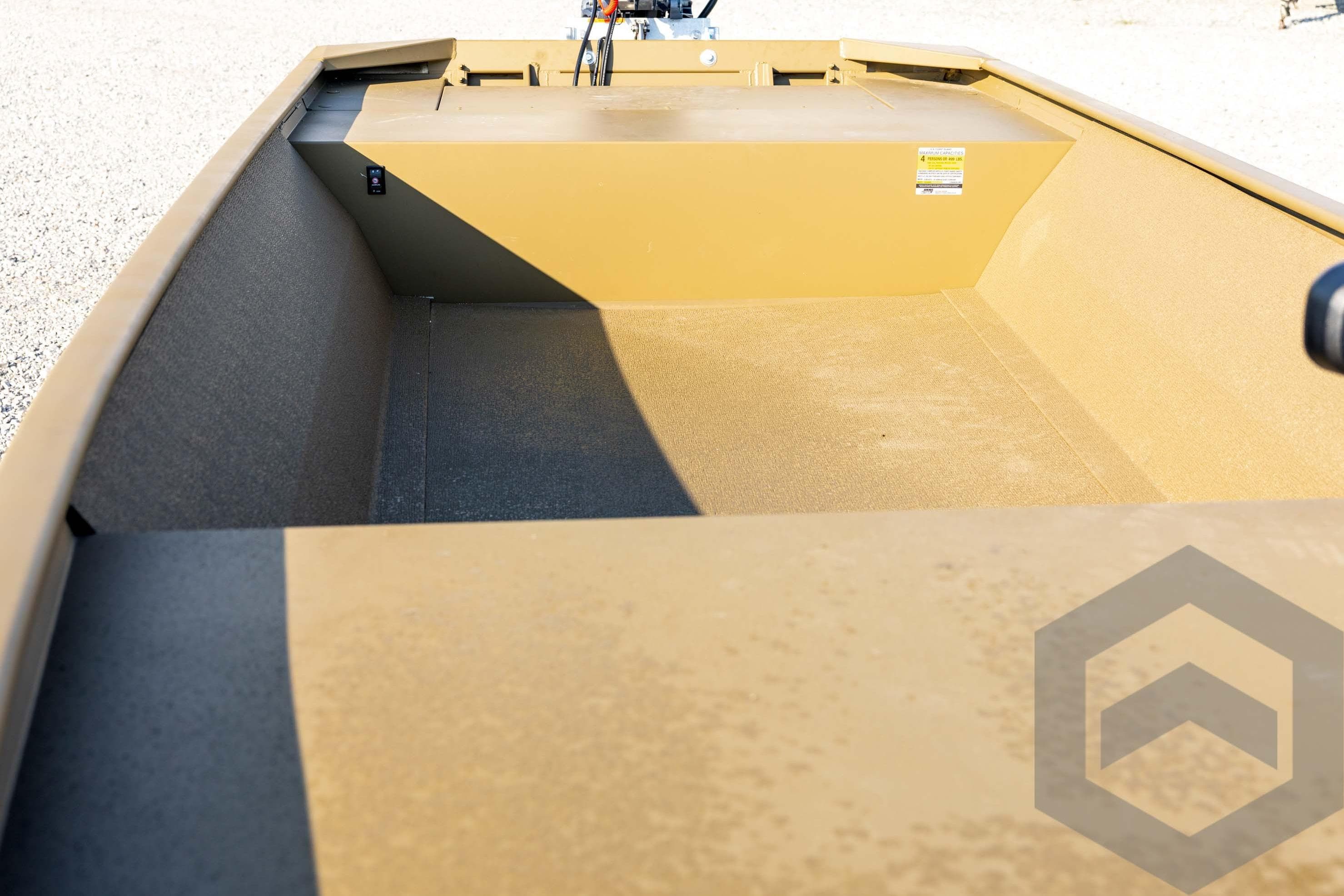 2025 G3 Gator Tough 1652 VBW boat interior, showcasing spacious and durable design.