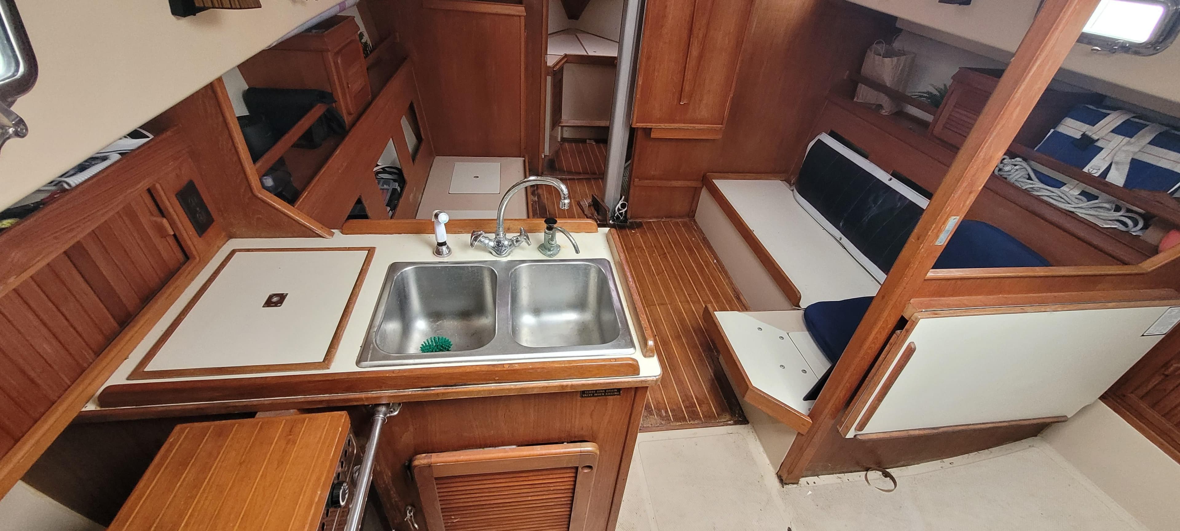 Interior of a 1987 Island Packet 31 sailboat.