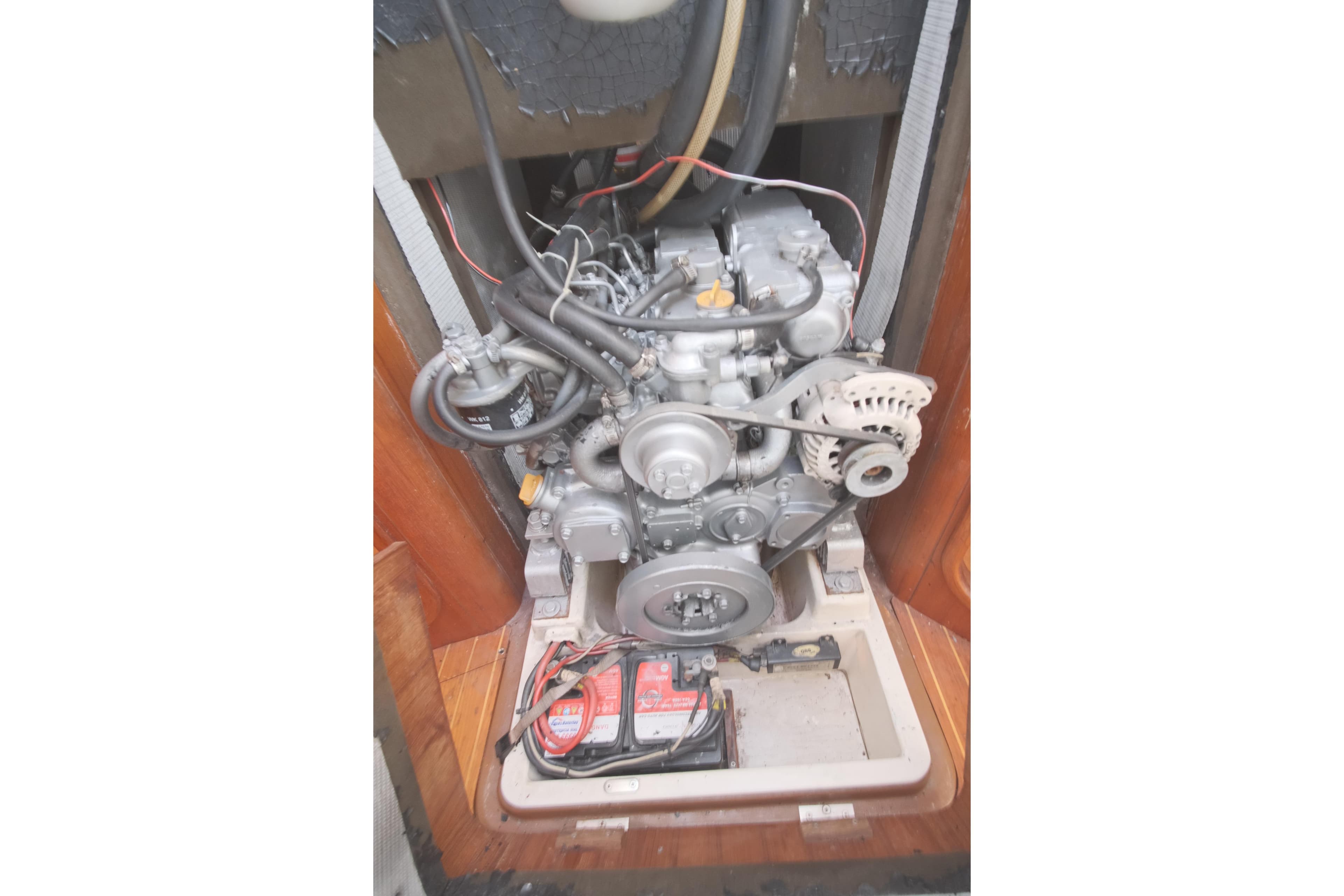 Engine compartment of a 2000 X-Yachts 442 MK II sailboat.