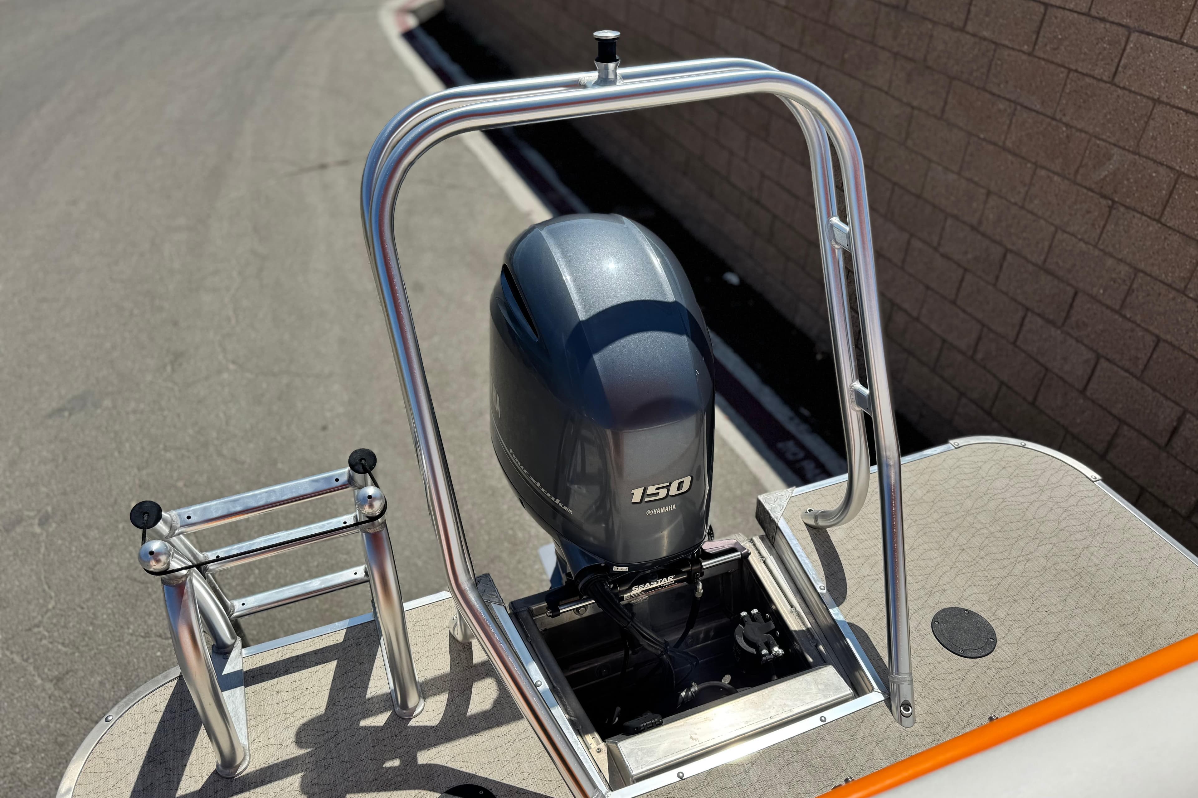 2022 Aloha Pontoon 230 with Yamaha 150 outboard motor and stainless steel ladder.