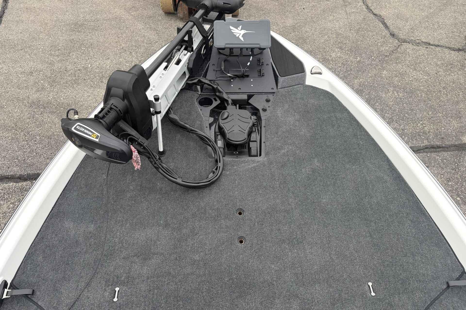 2026 Skeeter ZXE21 boat deck with trolling motor and control panel.