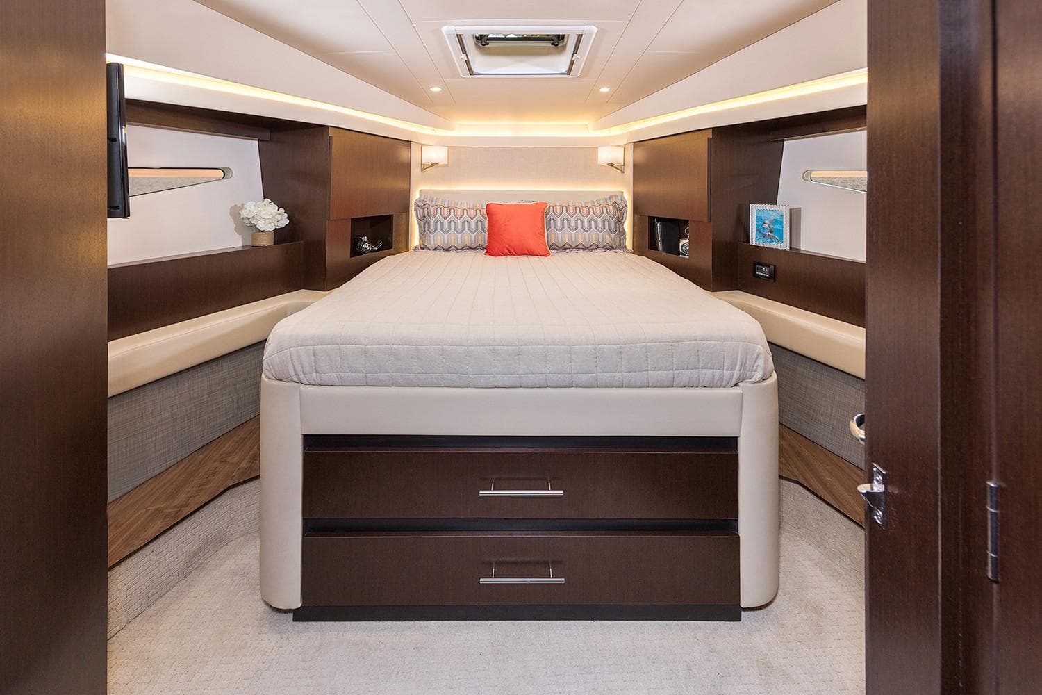 Manufacturer Provided Image: Luxurious bedroom interior of 2019 Regal 42 Grande Coupe yacht with modern decor.