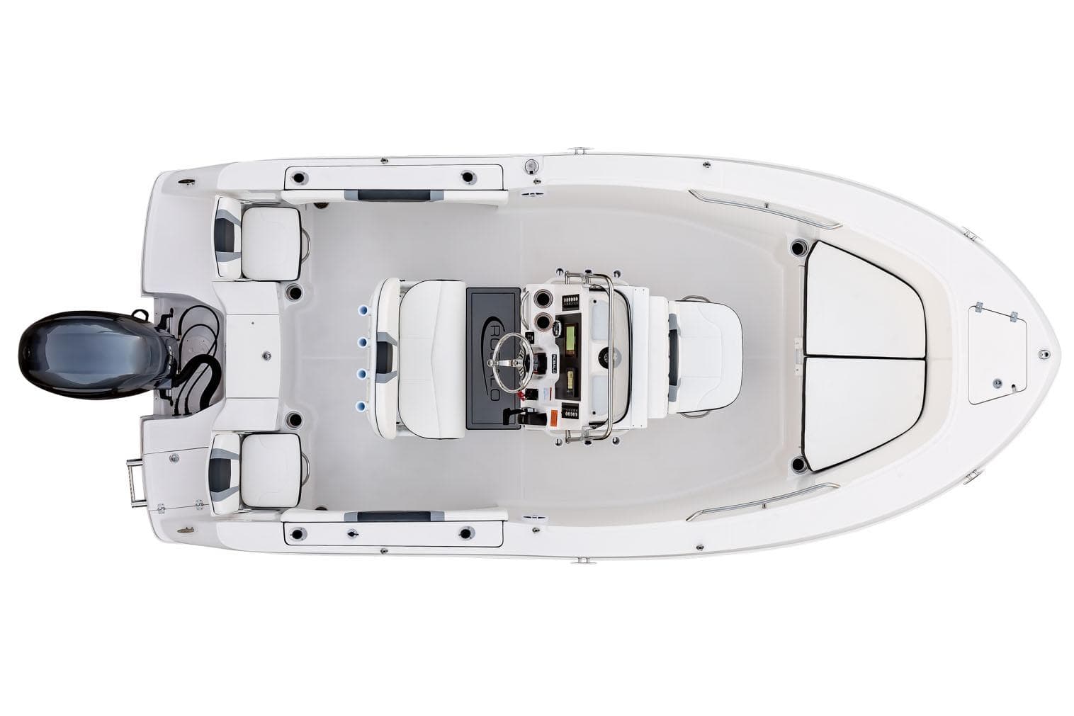 Manufacturer Provided Image: 2025 Robalo R180 Center Console boat, top view, showcasing spacious deck and modern design.