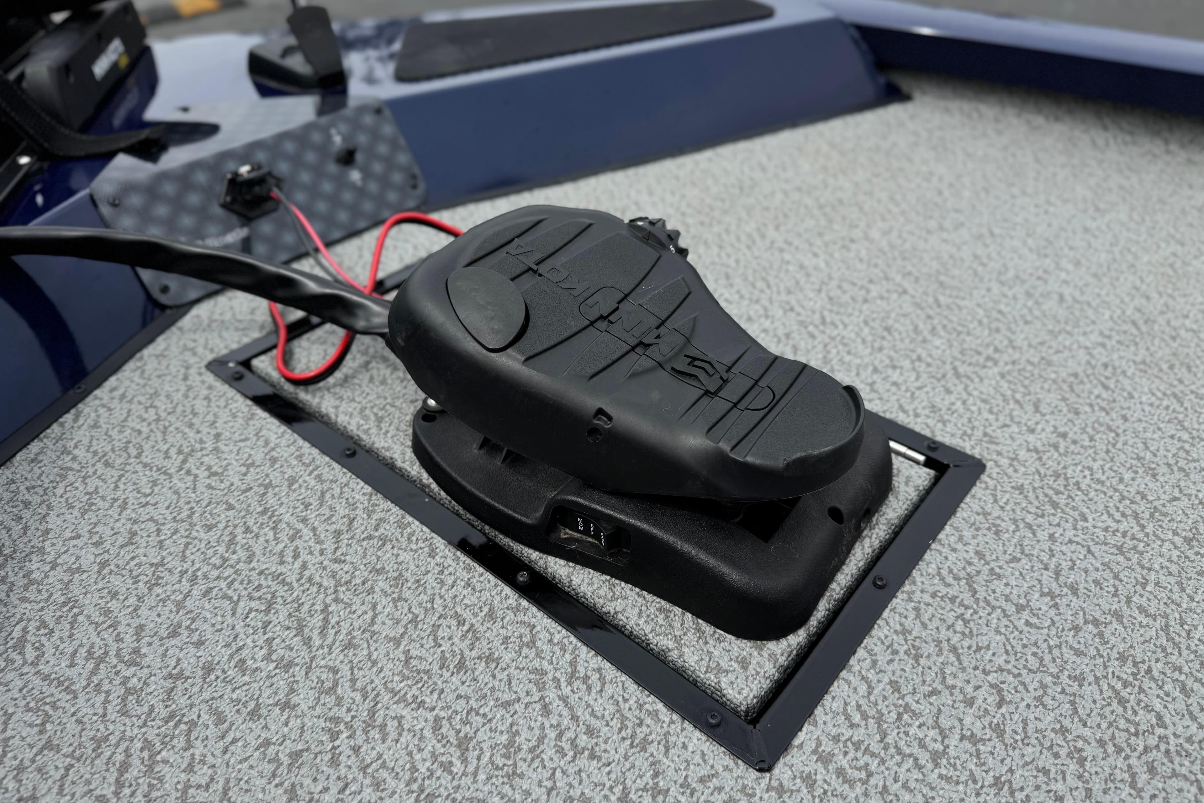 2024 G3 Sportsman 1710 boat foot pedal on textured deck surface.