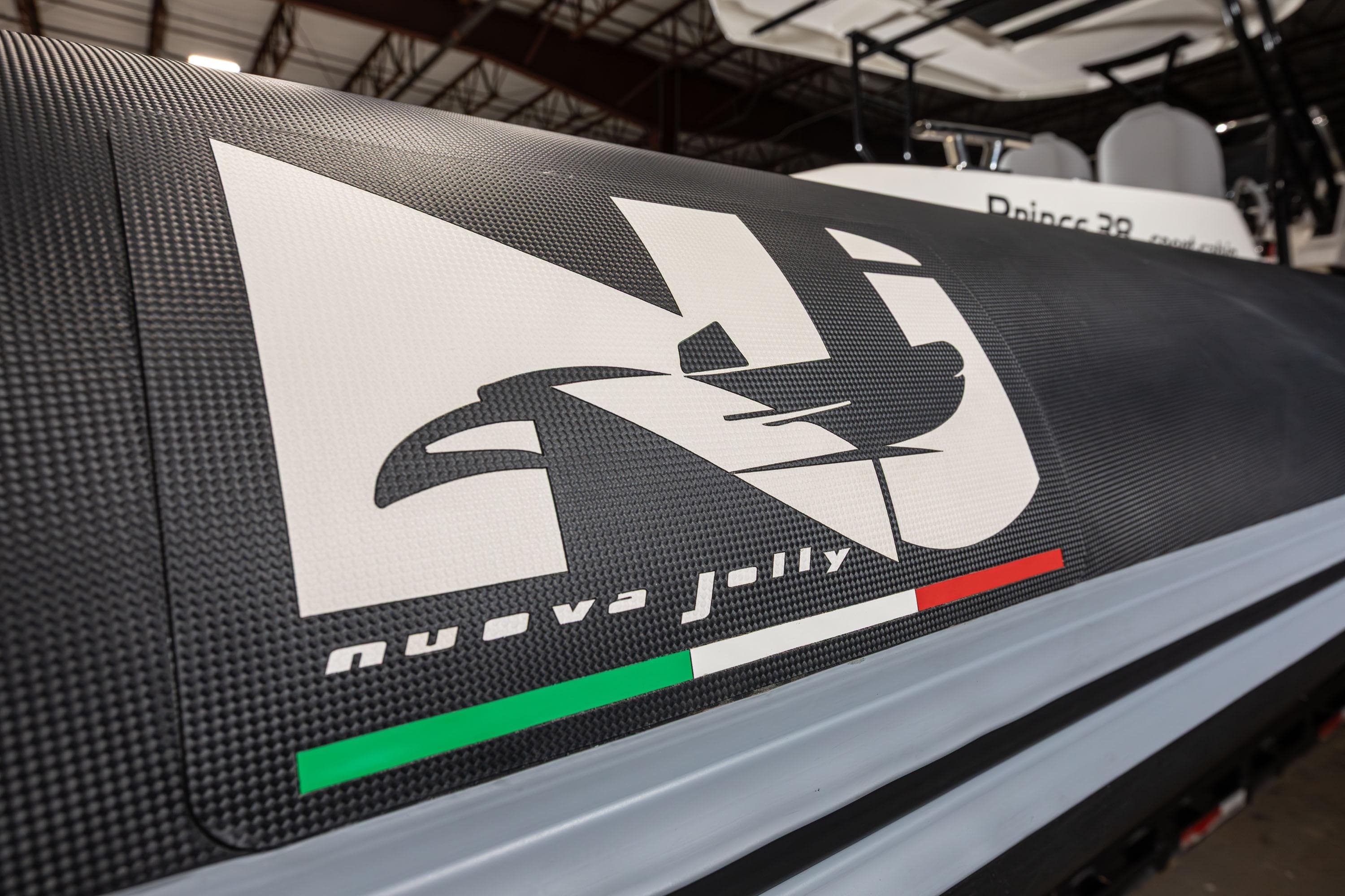 Nuova Jolly Prince 38 Sport Cabin 2025 logo with Italian flag colors.