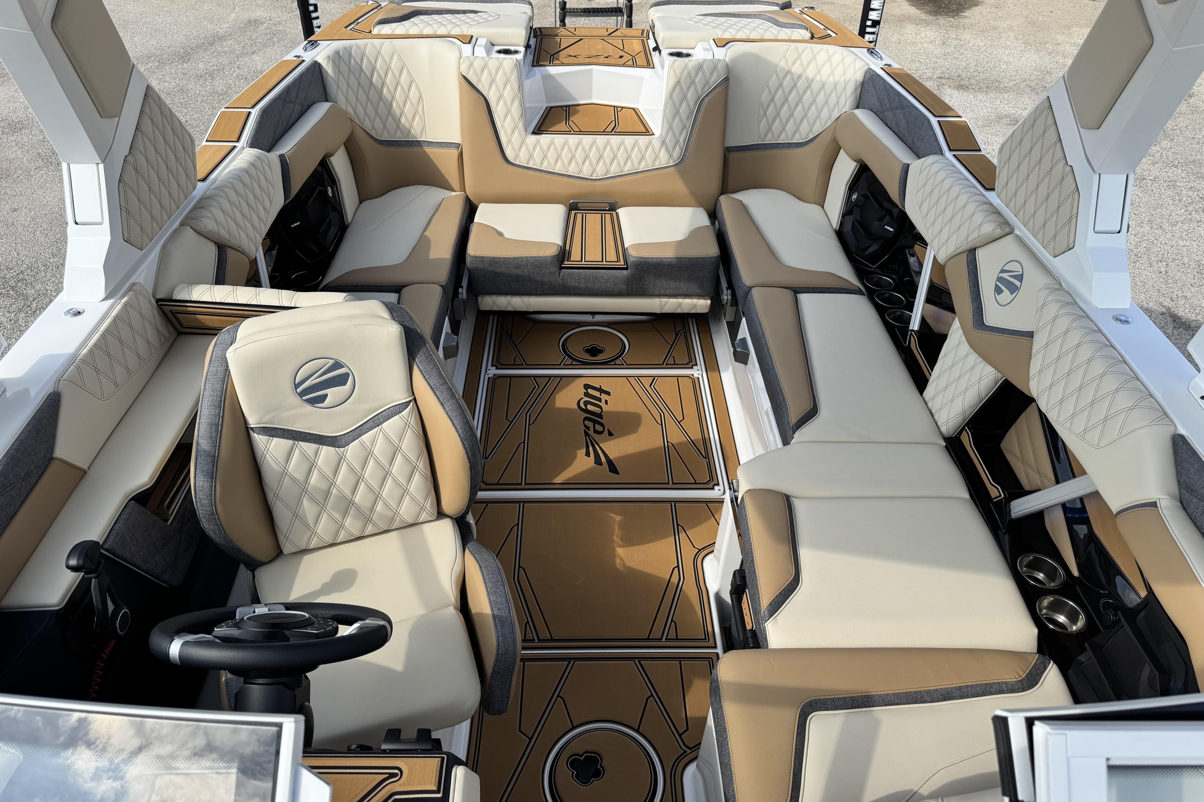 2026 Tigé 24RZX boat interior with luxurious seating and modern design.