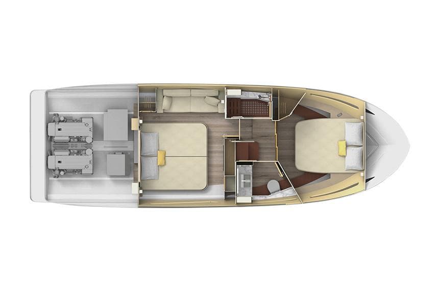 Manufacturer Provided Image: 2025 Regal 38 Grande Coupe interior layout with two bedrooms and engine room.