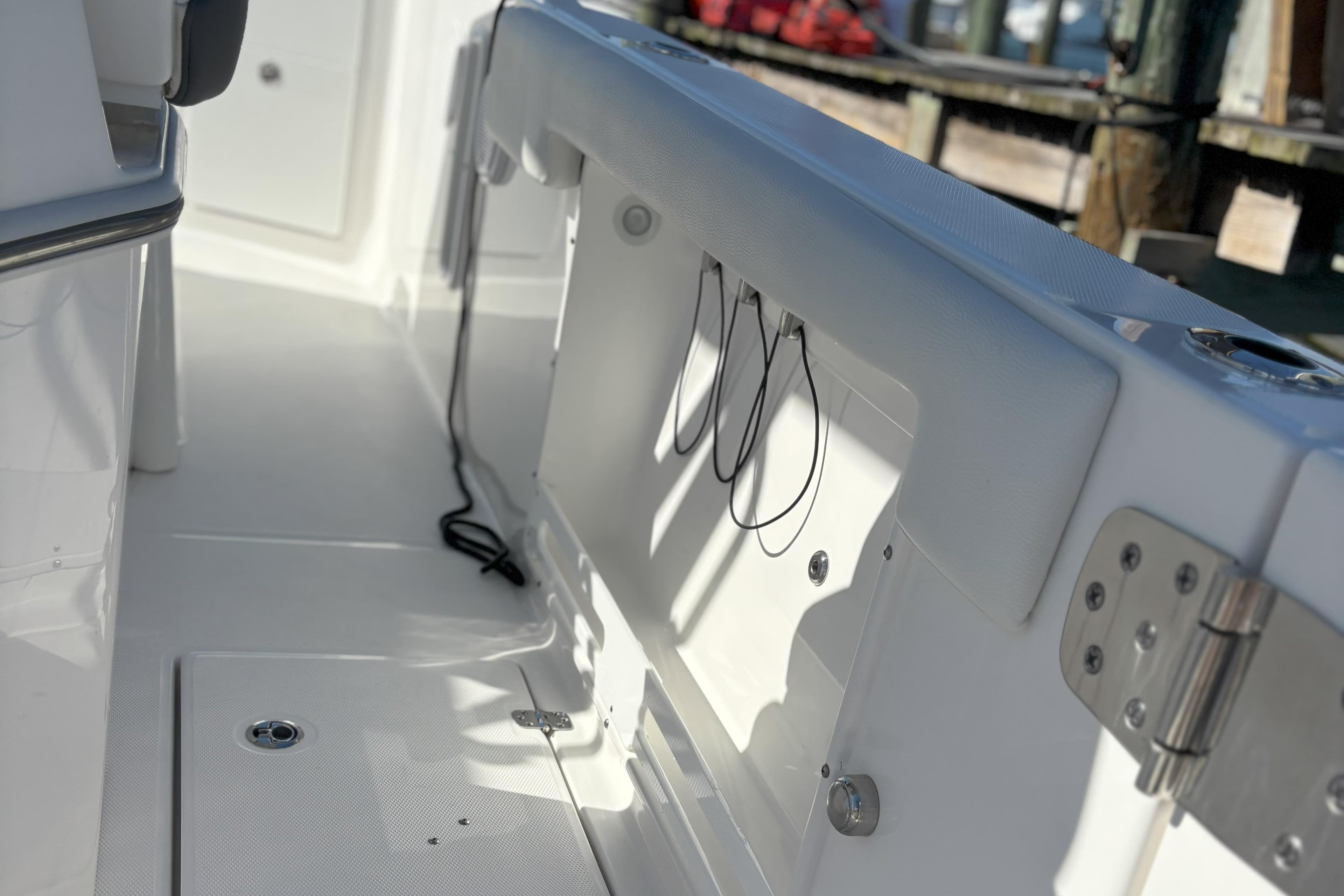 2024 Edgewater 262CC boat interior with sleek white finish and modern fittings.