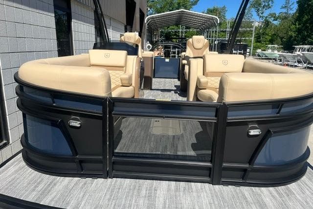 2026 Godfrey Monaco 235 SB pontoon boat with luxurious seating and sleek design.
