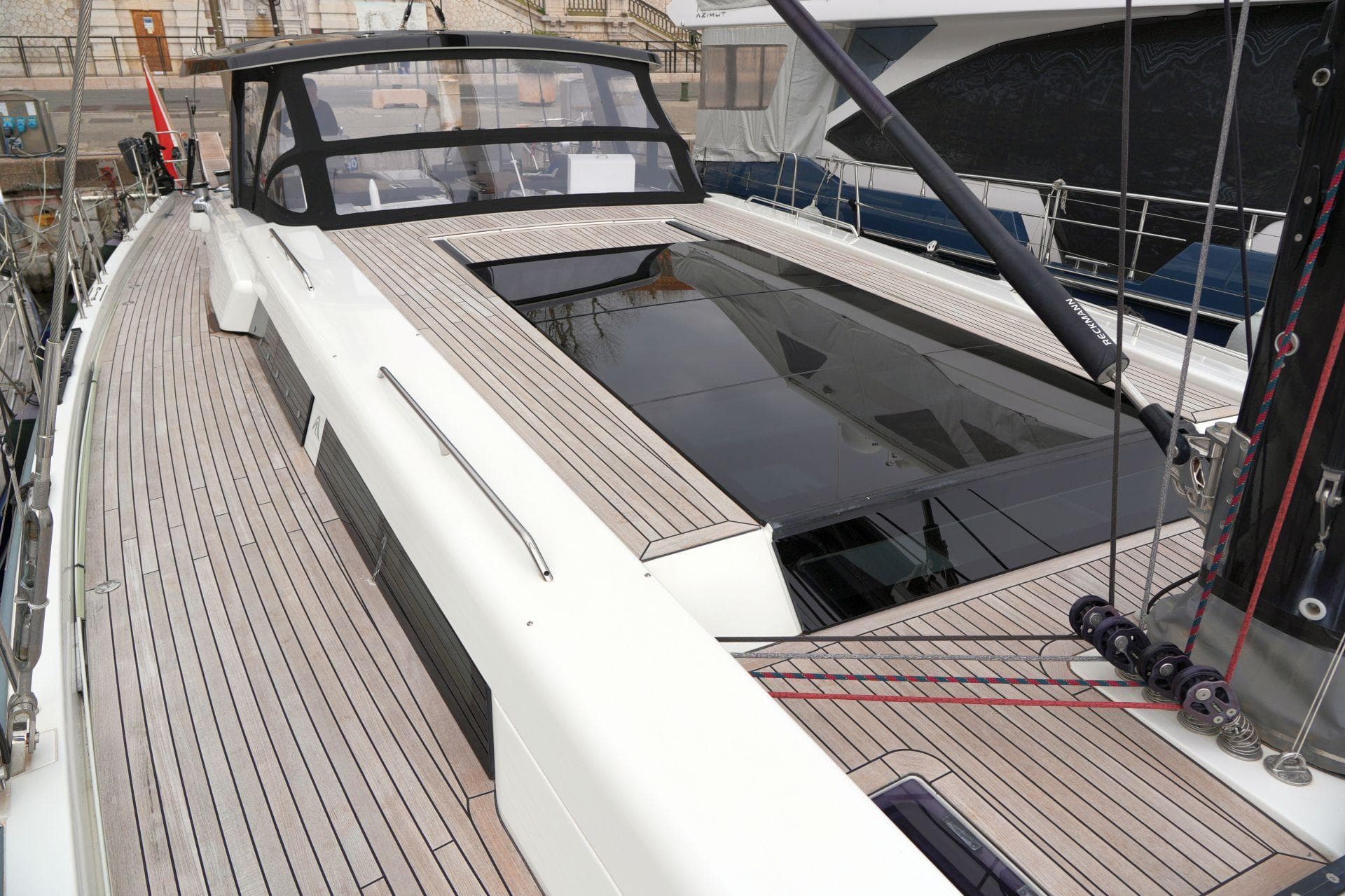 2018 Hanse 675 yacht with sleek deck design.