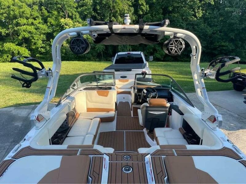 2017 Correct Craft Super Air Nautique GS boat with sleek interior and advanced features.