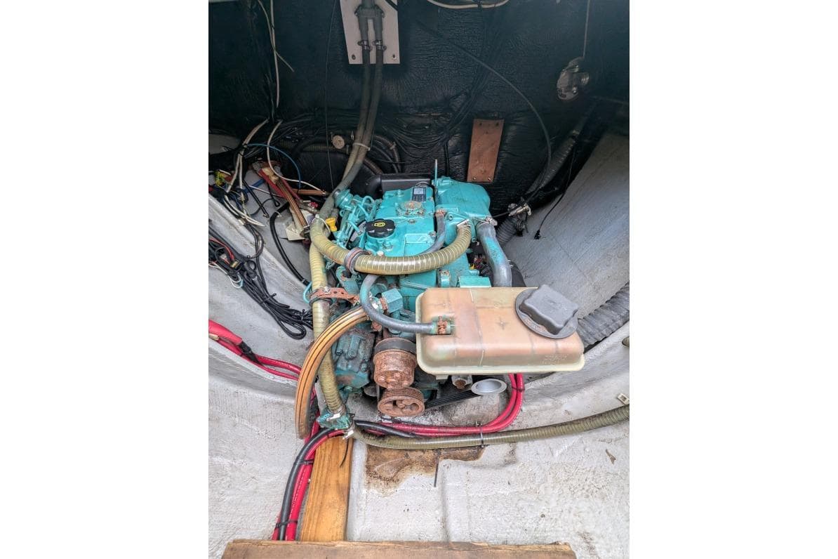Engine compartment of a 2016 Nautitech 40 Open catamaran, showcasing mechanical components.