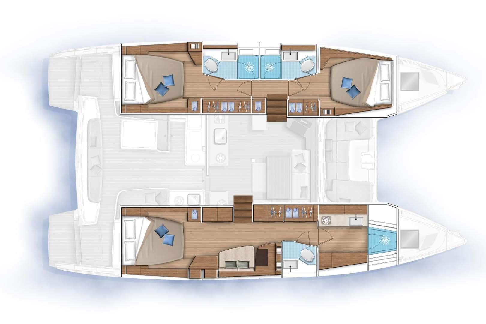 Manufacturer Provided Image: Floor plan of 2026 Lagoon 46 Iconic catamaran, featuring spacious cabins and modern amenities.