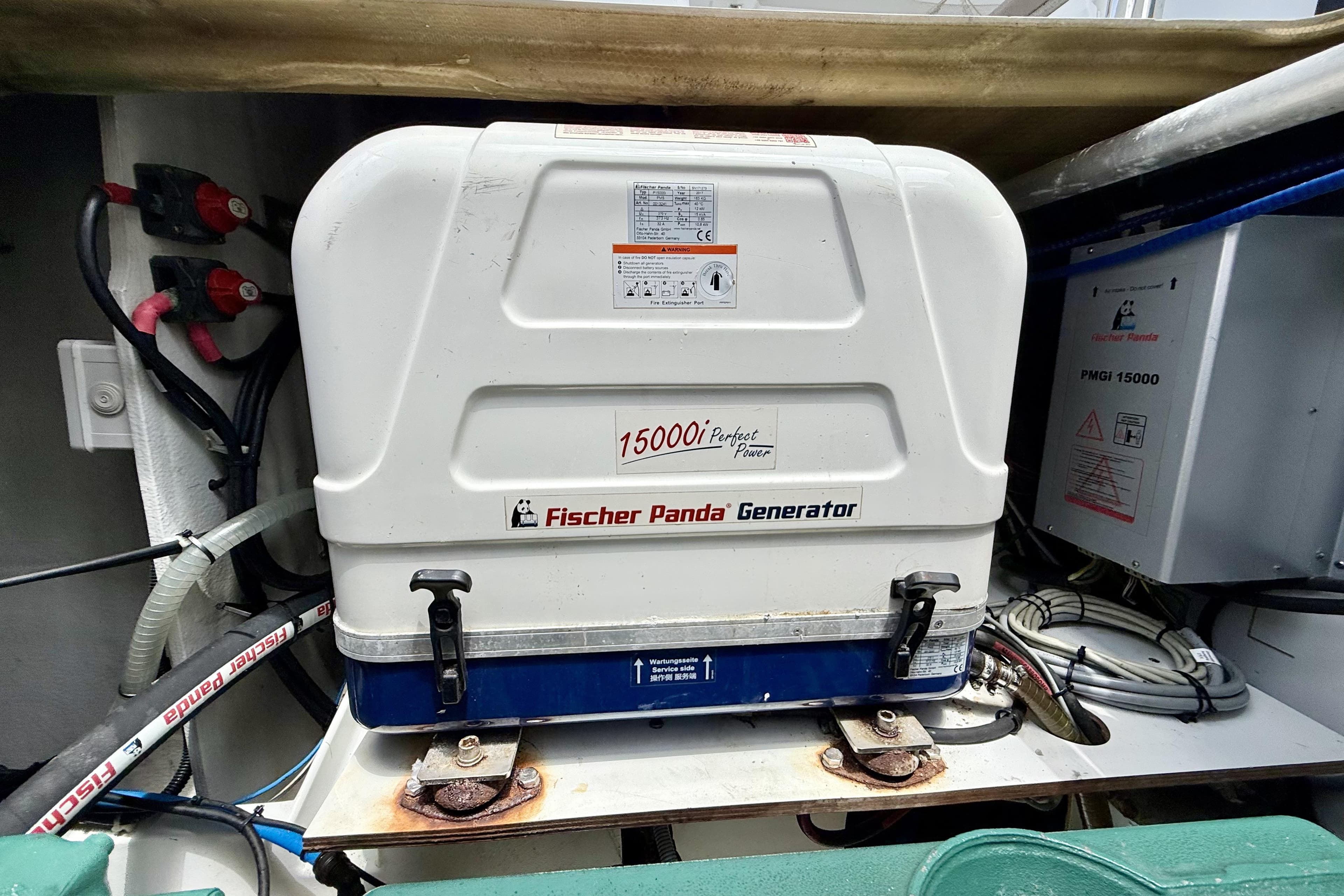 Fischer Panda generator in 2018 Fountaine Pajot Saona 47 yacht engine room.