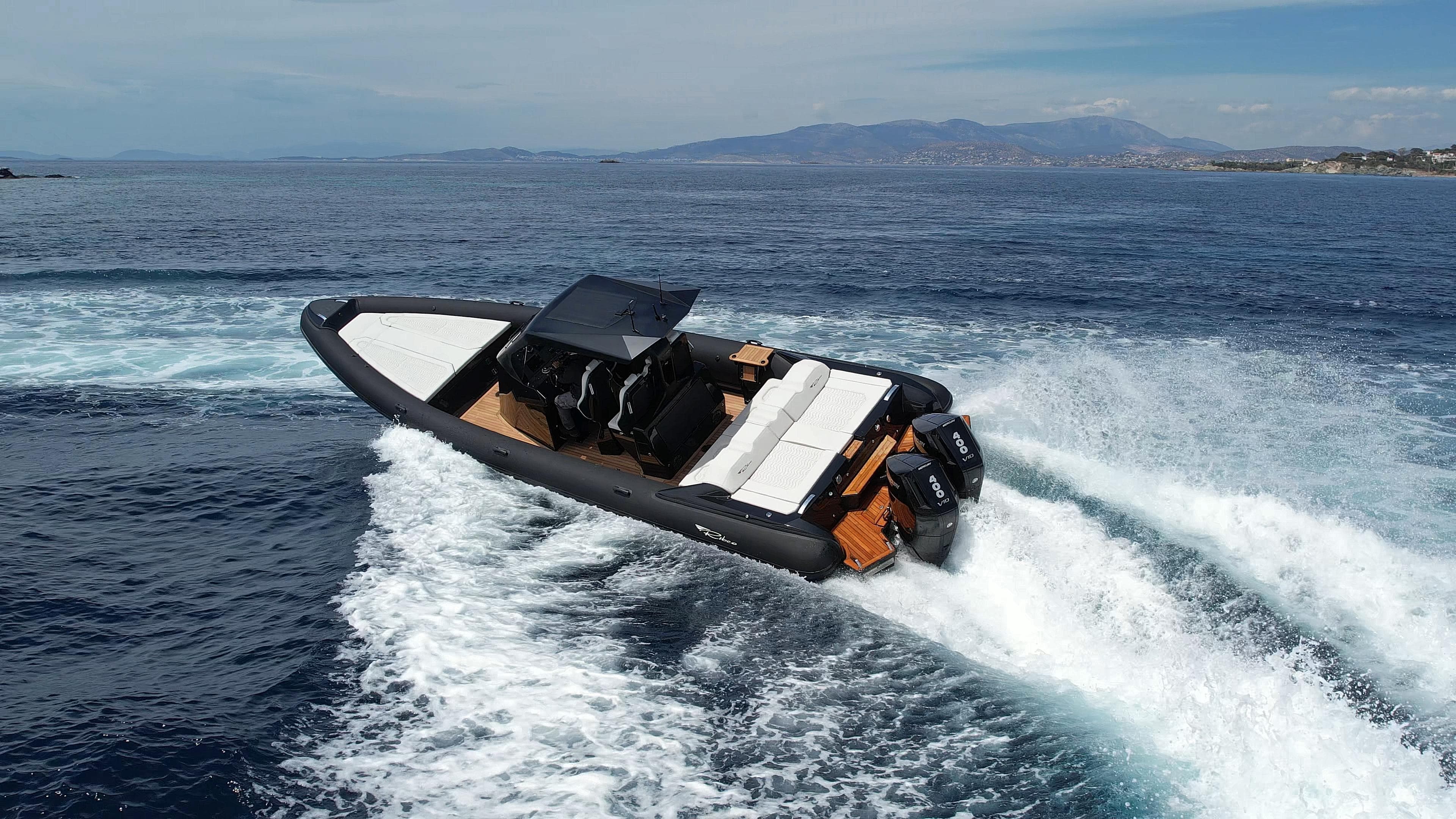 2024 Ribco Seafarer 36X cruising on open water, showcasing sleek design and powerful performance.