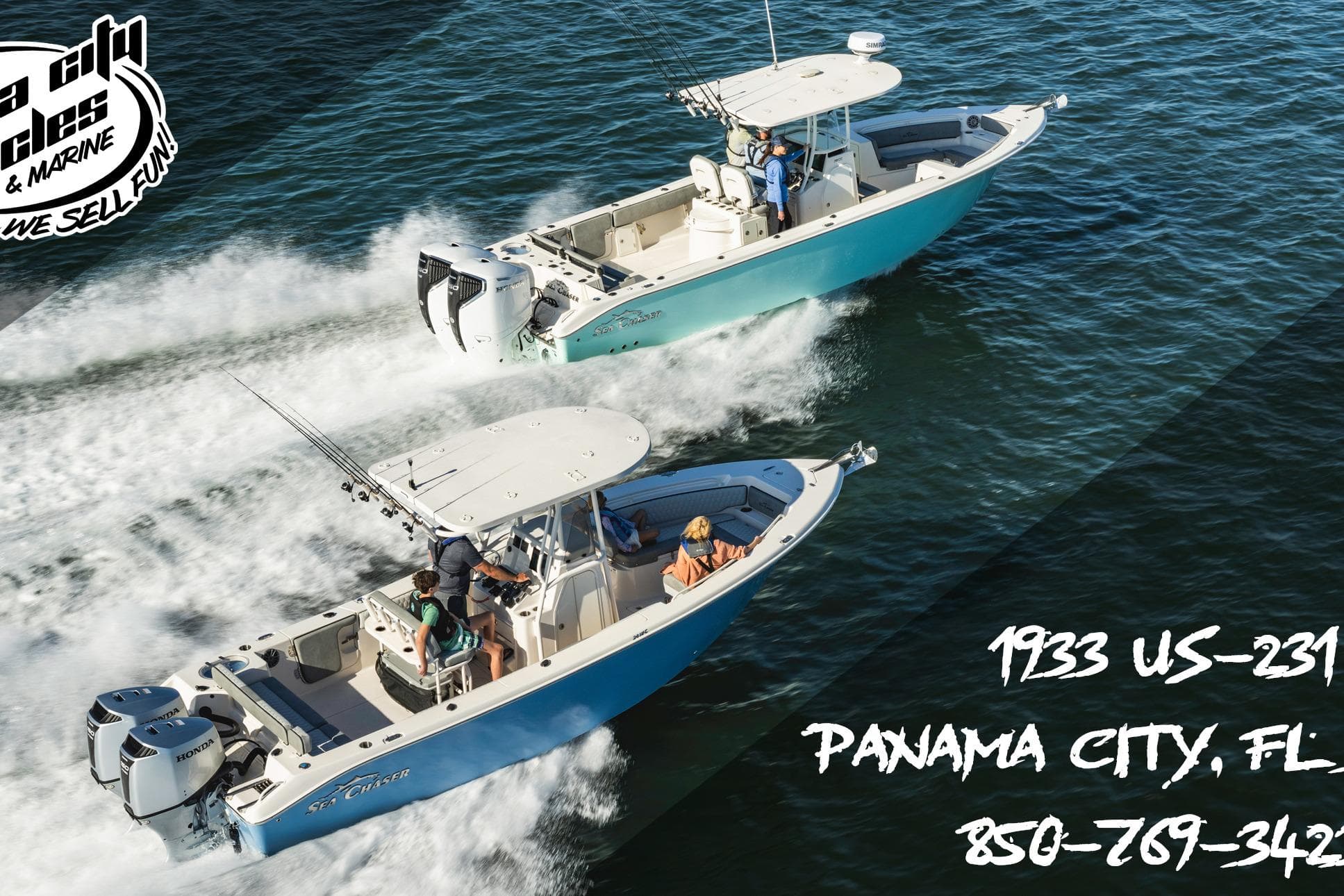 Two boats cruising on water, featuring Carolina Skiff 178 JLS, 2025 model.