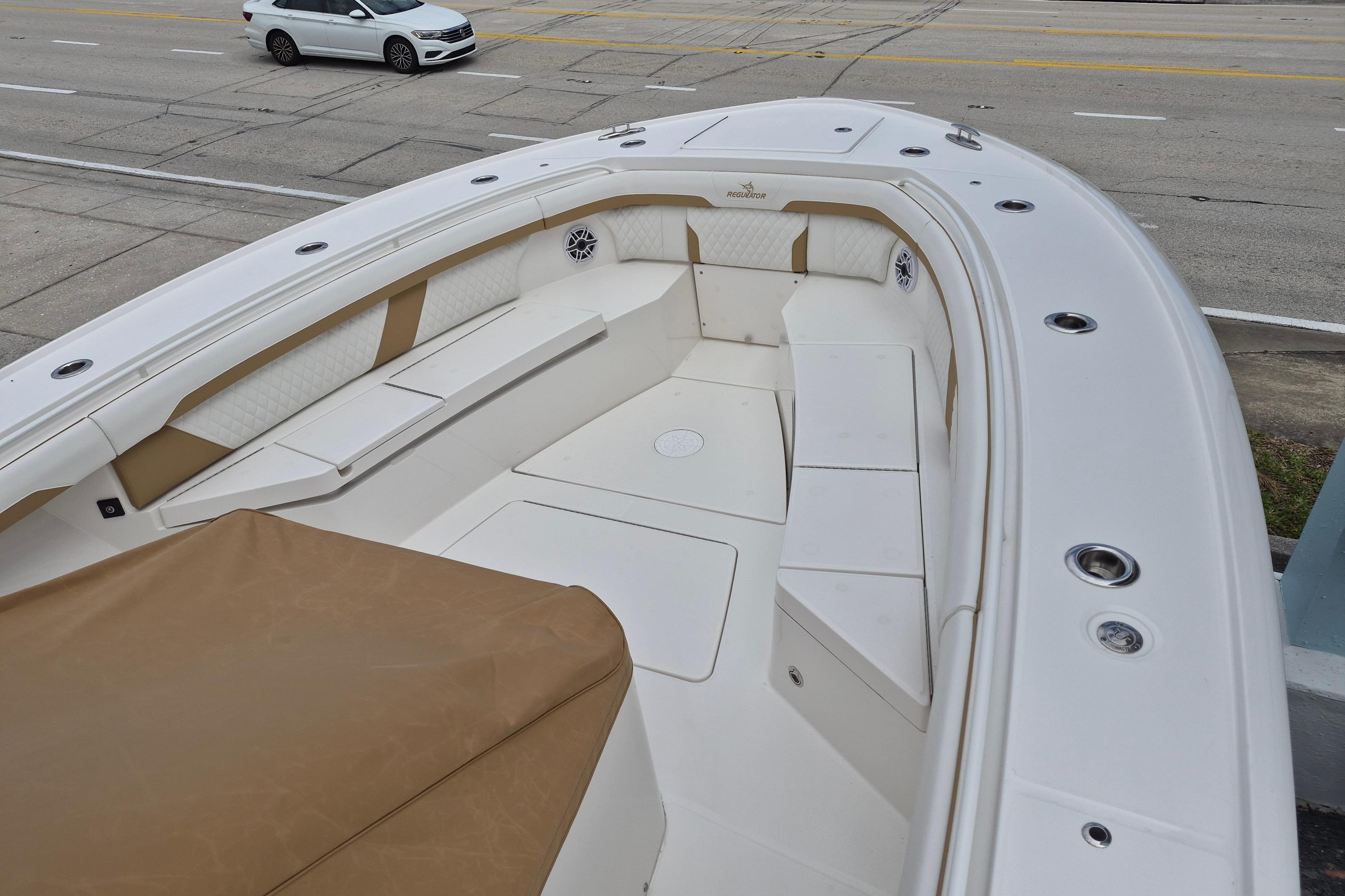 2026 Regulator 35 boat with spacious deck and seating area.