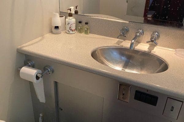 Bathroom sink area on 1983 Hatteras 53 Extended Deckhouse Motor Yacht.