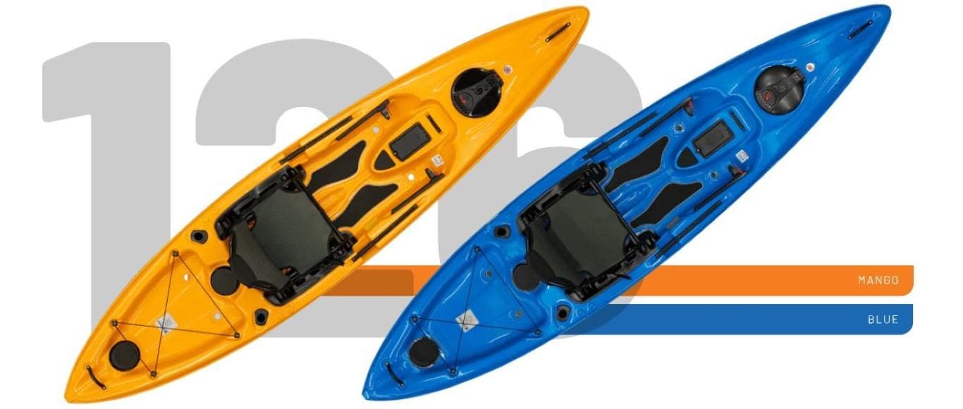 2023 Hurricane Kayaks Sweetwater 126 in mango and blue colors.