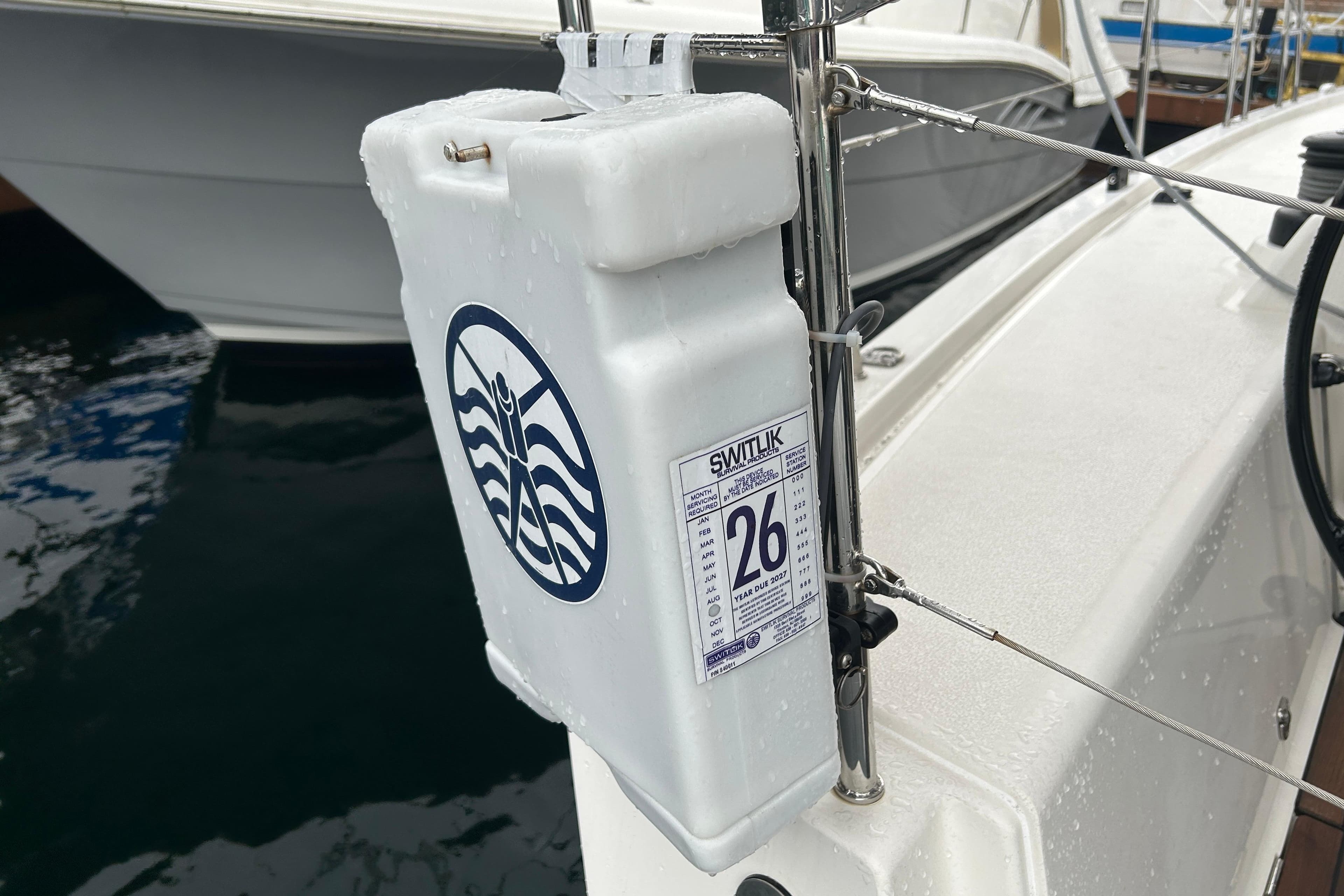 2019 X-Yachts X4³ yacht with safety equipment on deck, docked at marina.
