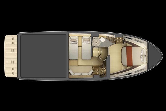 2017 Sea Ray Sundancer 400 yacht interior layout, featuring bedrooms and living area.