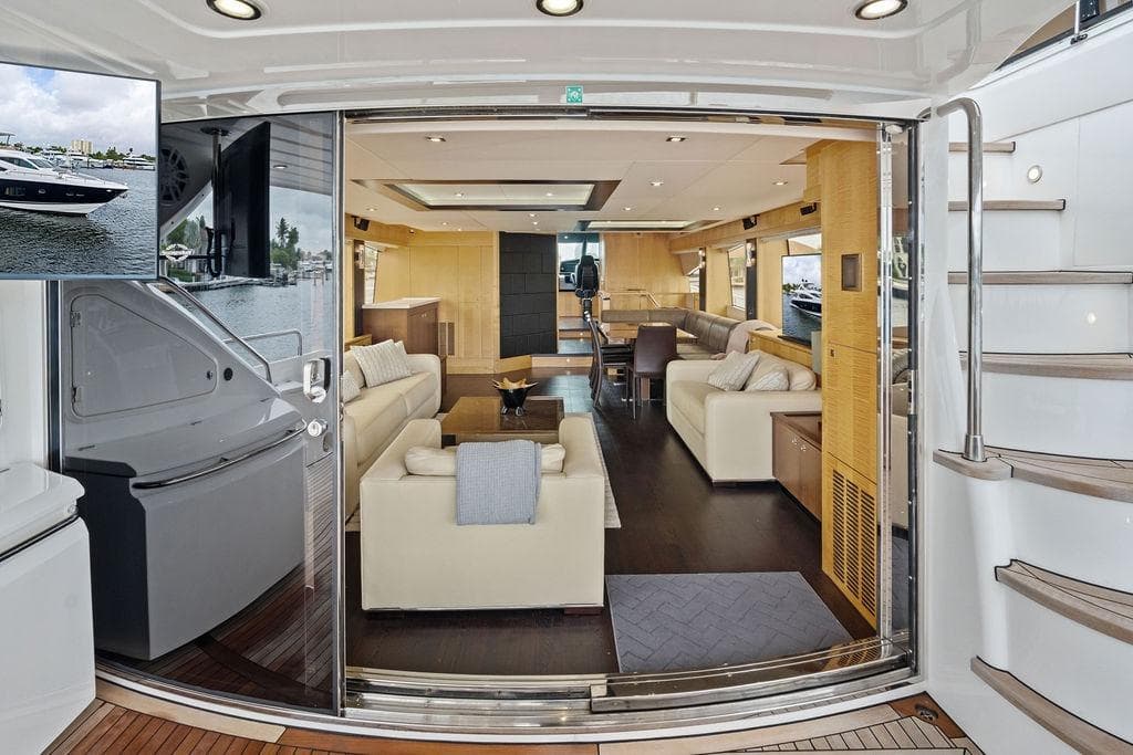 Luxurious interior of 2012 Sunseeker 88 Yacht with elegant seating and modern design.