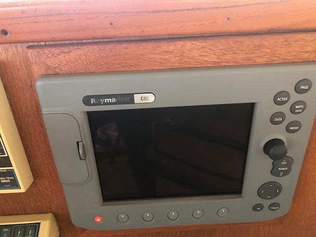 Raymarine C80 display on 1983 Sea Ray 390 Sport Fisherman boat.