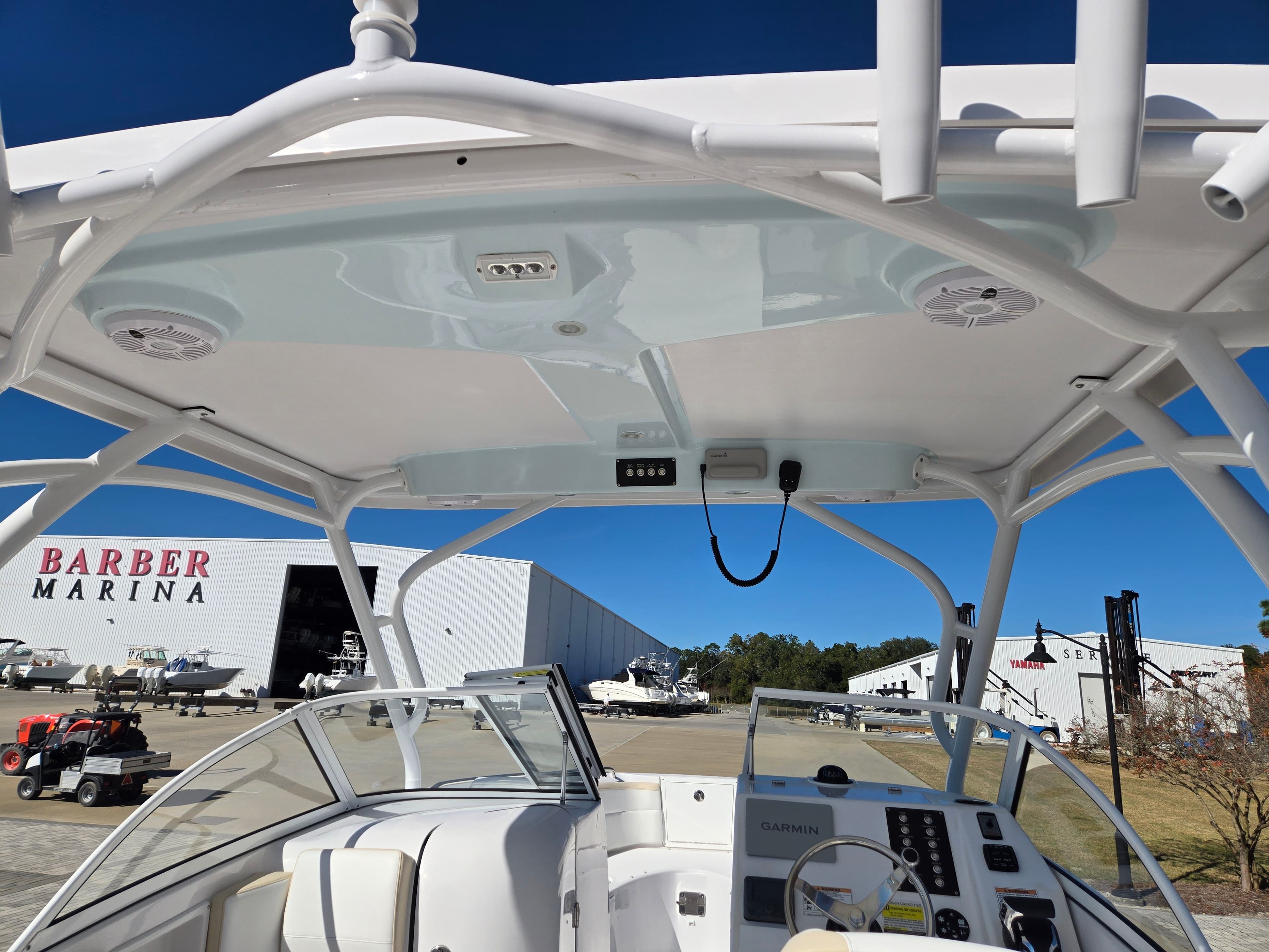 Interior view of 2024 Century 24 DC boat at Barber Marina.