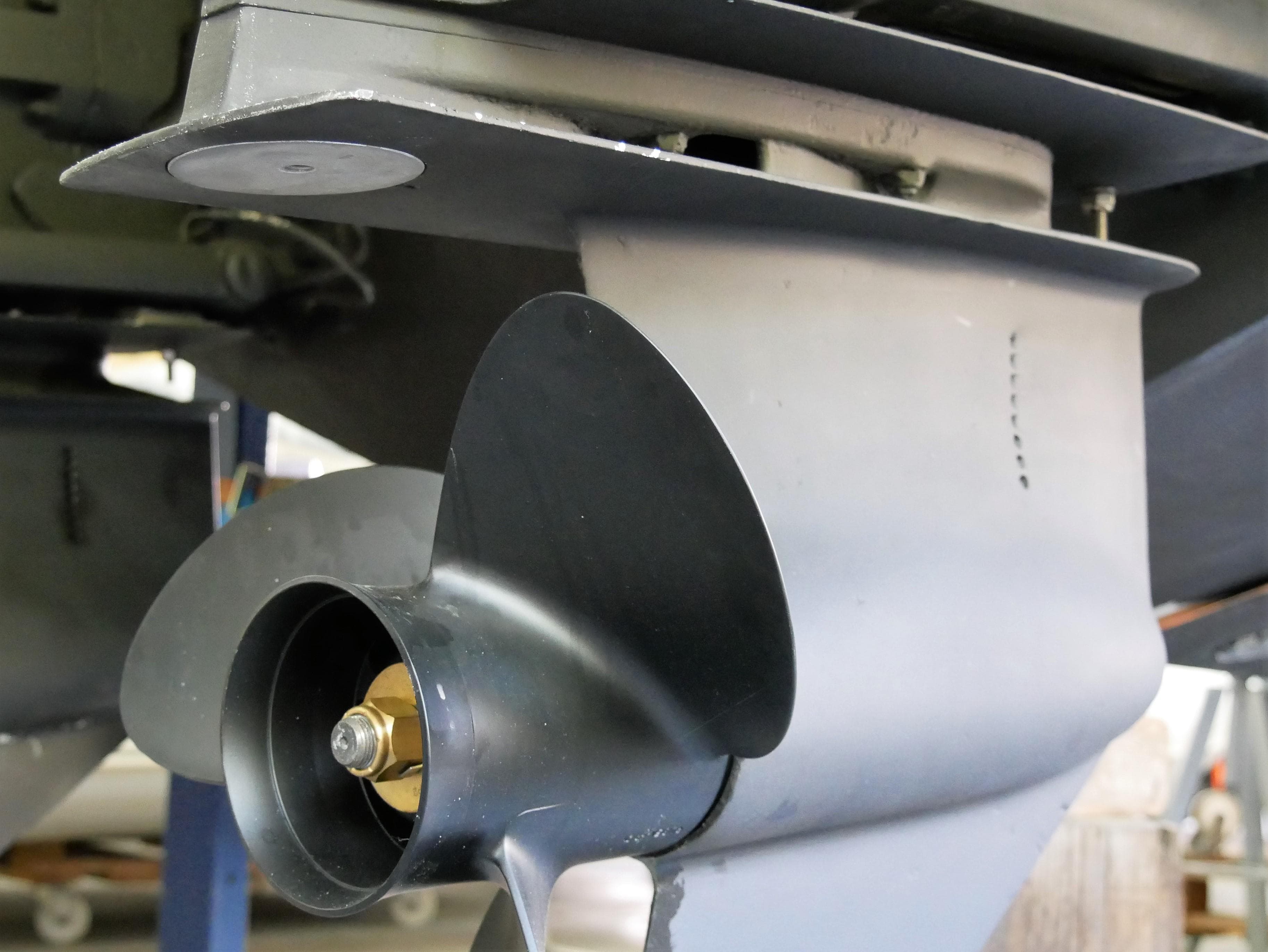Propeller of 1991 Sunseeker Thunderhawk 43 boat, close-up view.