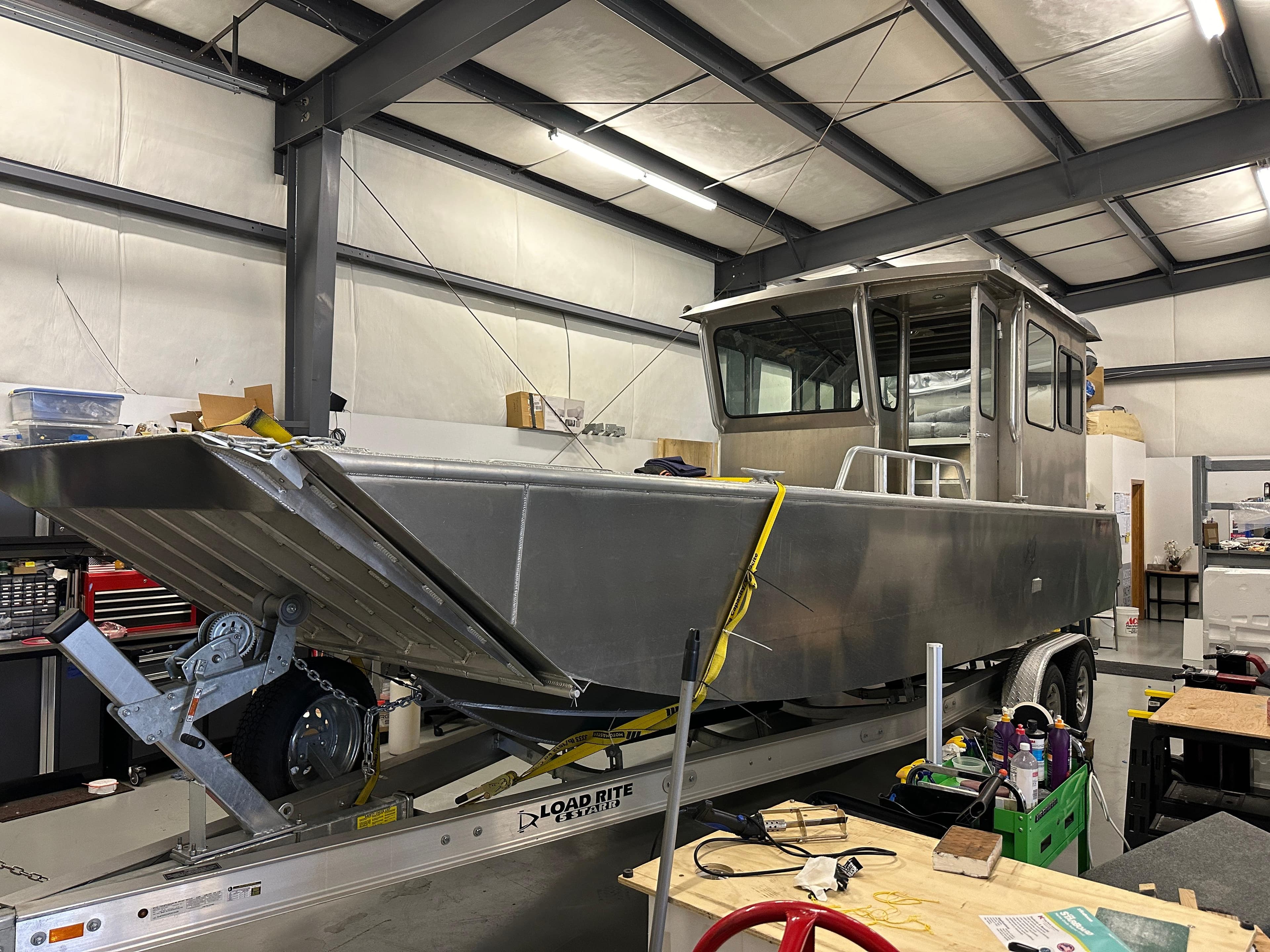 2024 Bayview Boats 26 Landing Craft in a workshop on a trailer.