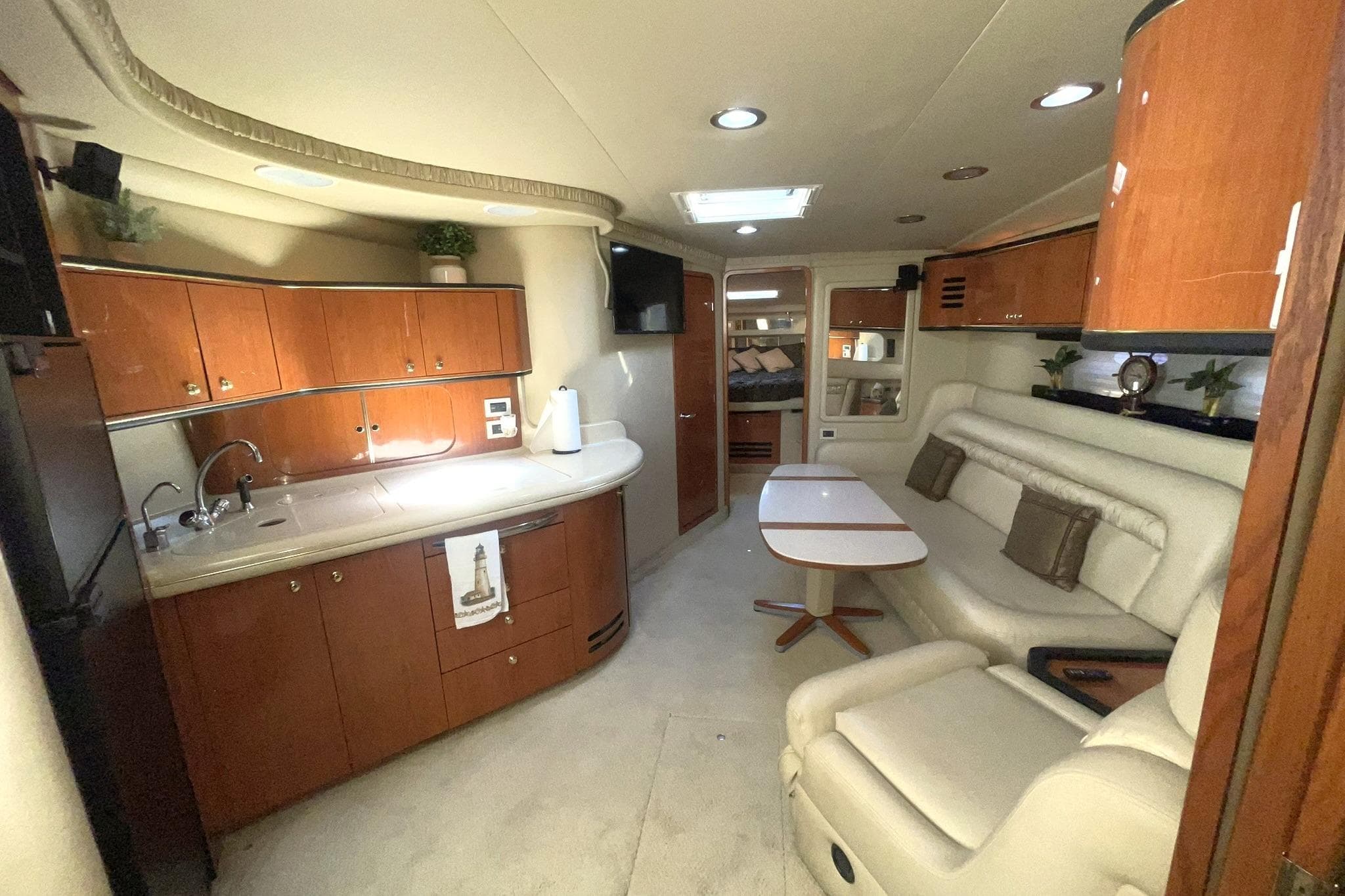 CABIN OVERVIEW LOOKING FORWARD TO PRIVATE MASTER STATEROOM W/EN SUITE HEAD & STALL SHOWER