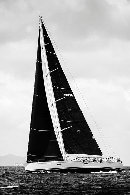 Sailing yacht Nautor Swan 90 FD, 2008 model, gliding on open water.