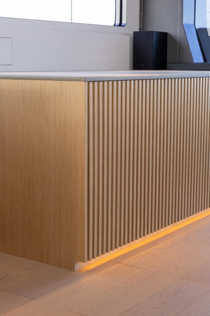 2023 McConaghy MC82 interior with wooden paneling design.