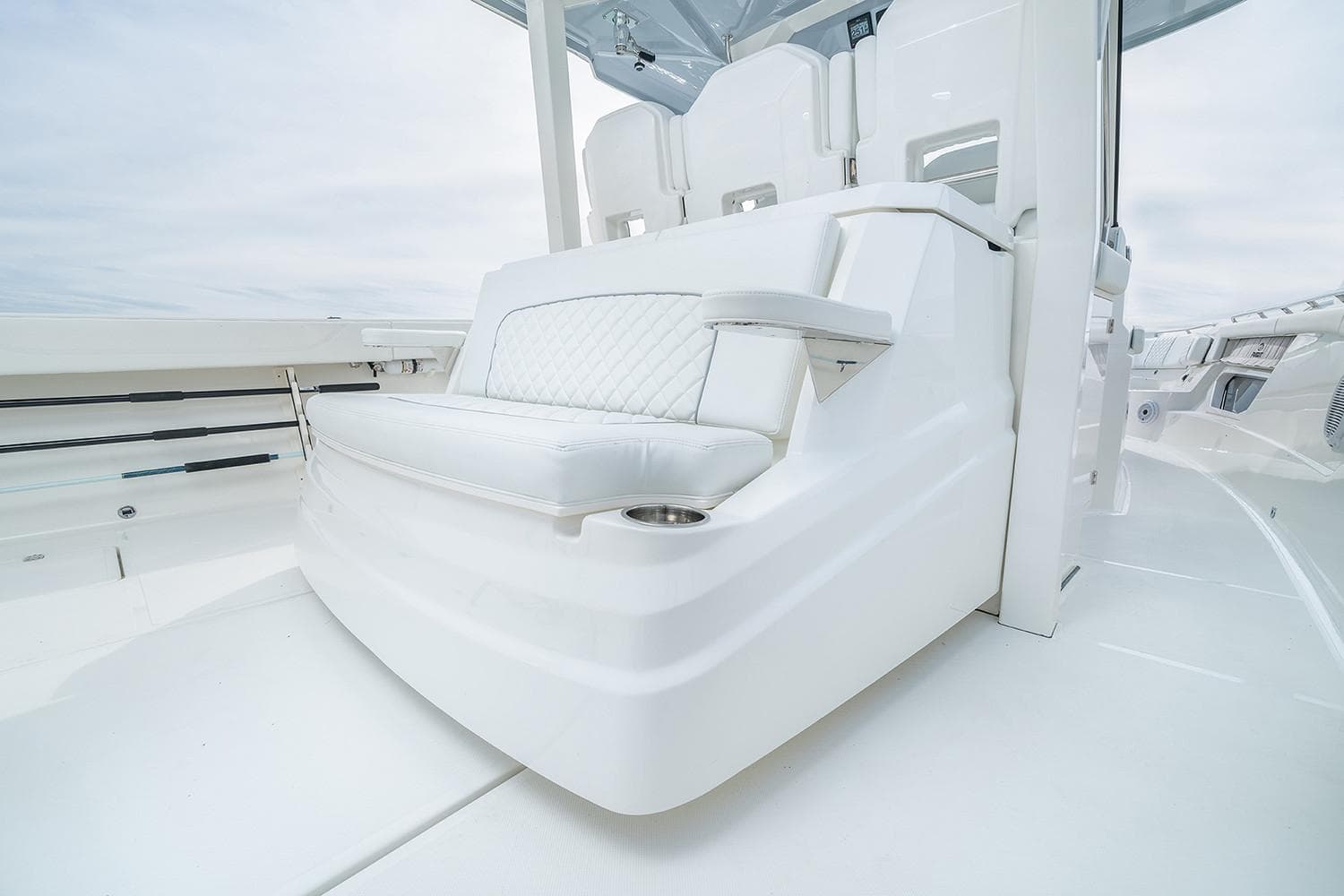 Manufacturer Provided Image: 2021 Pursuit S 378 Sport boat interior with white seating and modern design.