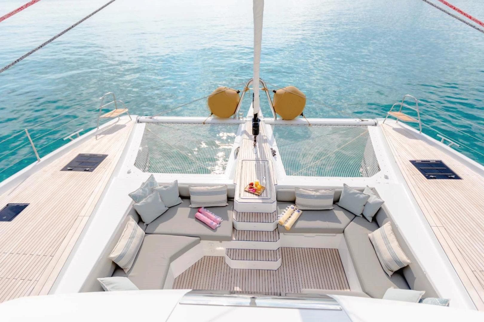 Luxurious 2021 Fountaine Pajot Samana 59 yacht with spacious deck and comfortable seating.