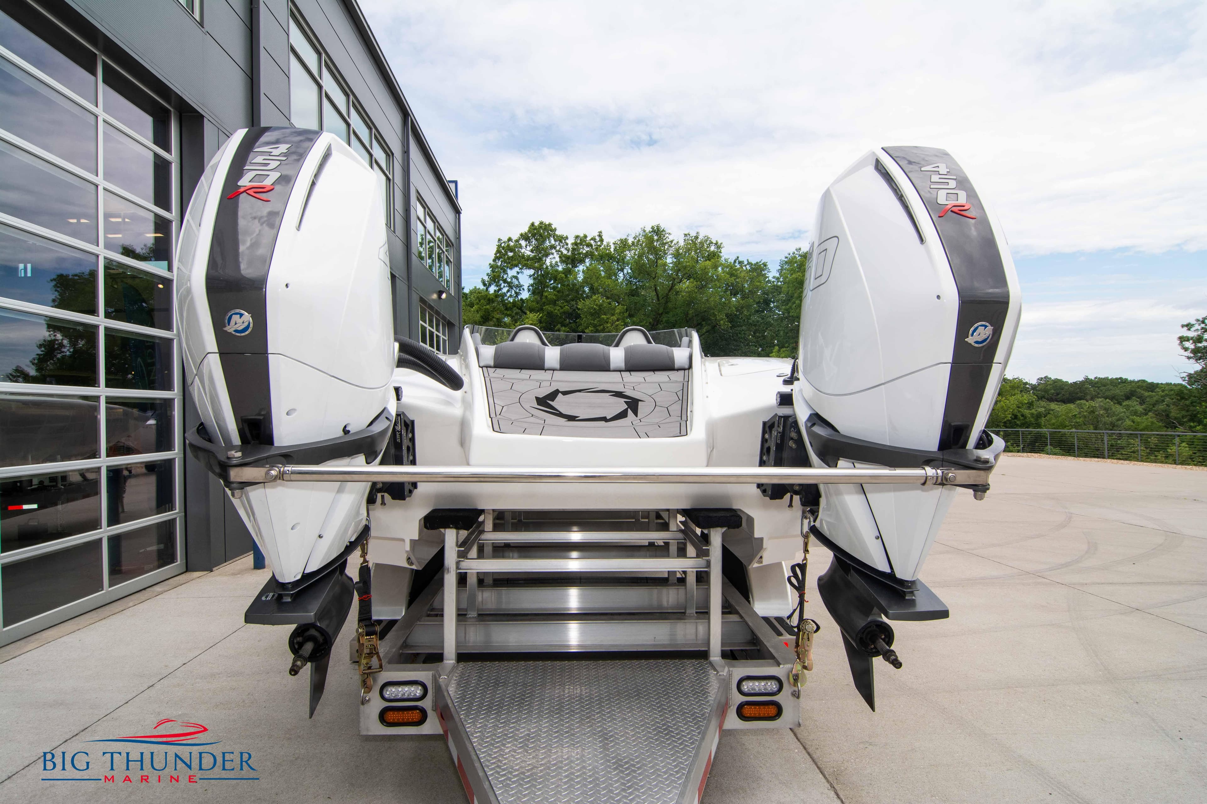 2023 Fountain 34 Thunder Cat boat with twin outboard engines at Big Thunder Marine.