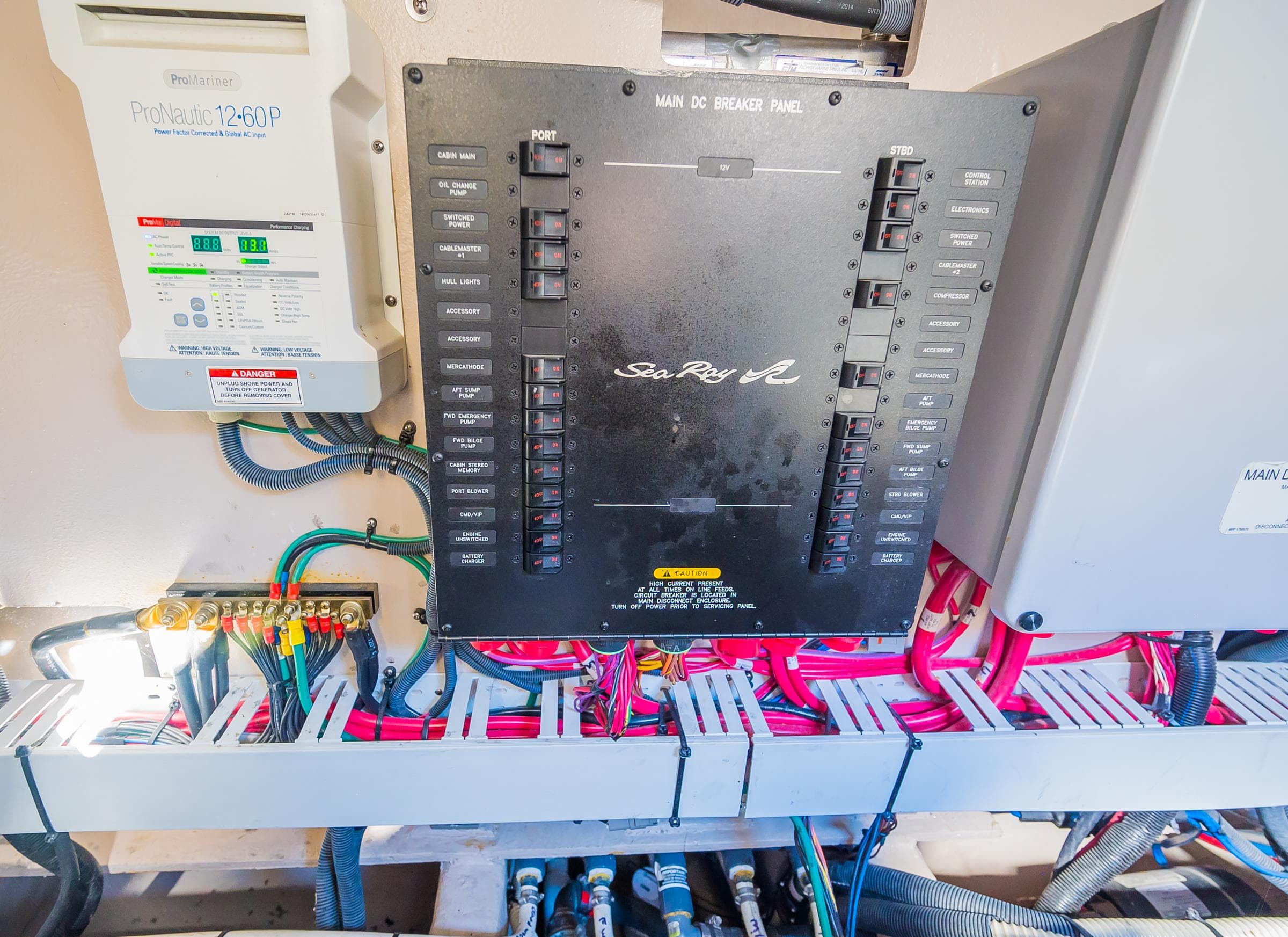 Electrical panel of a 2015 Sea Ray Sundancer 510 yacht.