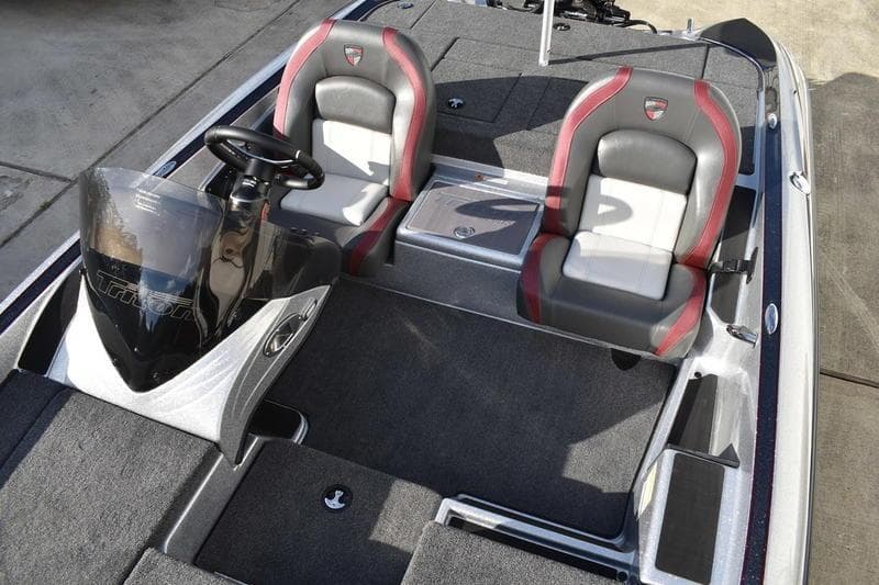 2026 Triton 179 TrX boat interior with dual seats and steering console.