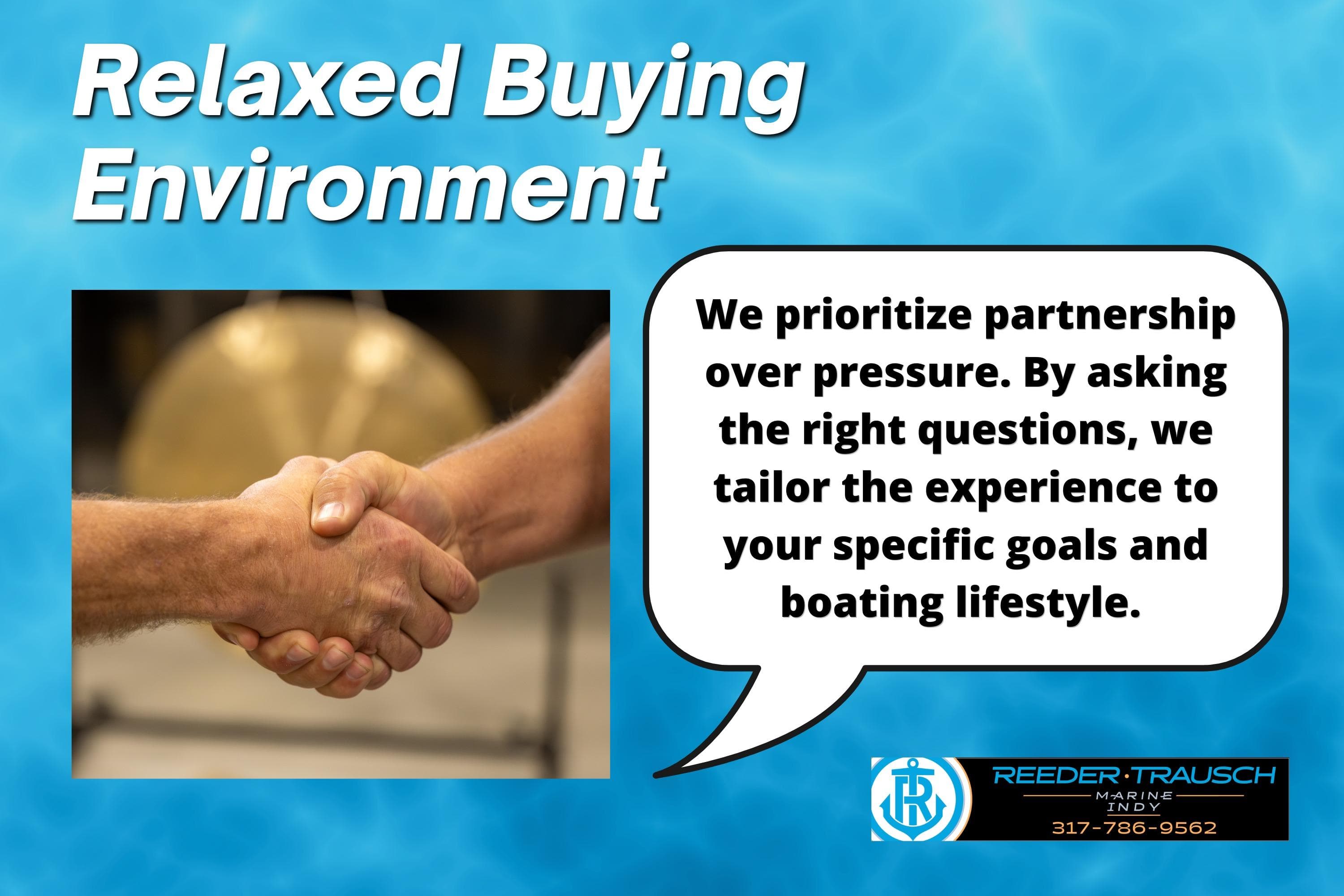 Relaxed buying environment with handshake, emphasizing partnership for Bennington 24 MSB 2026 boating experience.