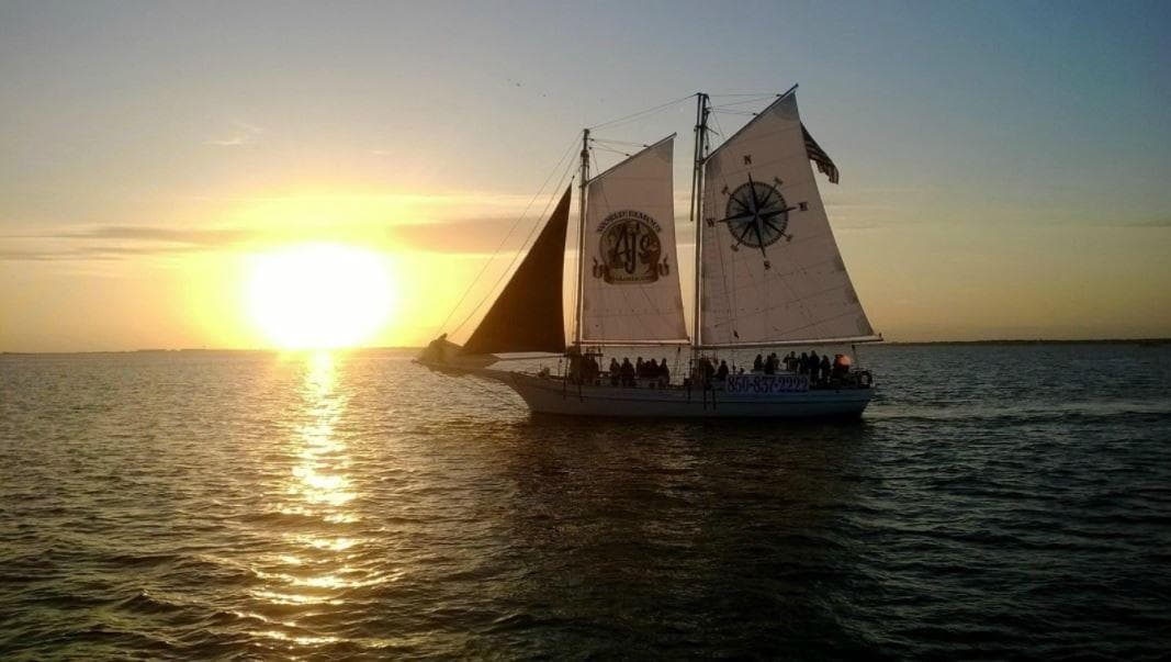 Biloxi Schooner sailing at sunset, Custom model, 1996.