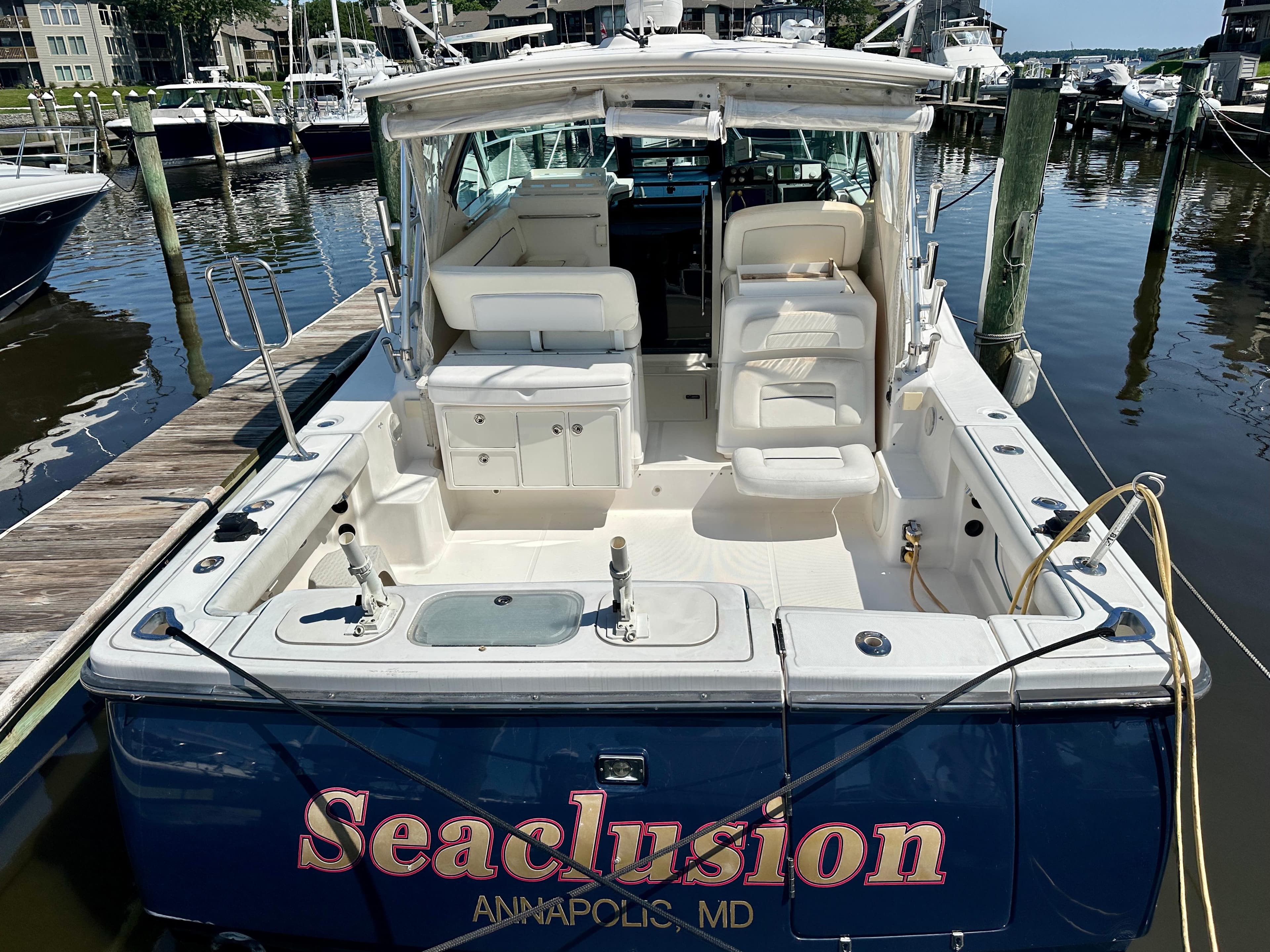 2005 Tiara Yachts 3600 Open docked, rear view, Annapolis, MD.