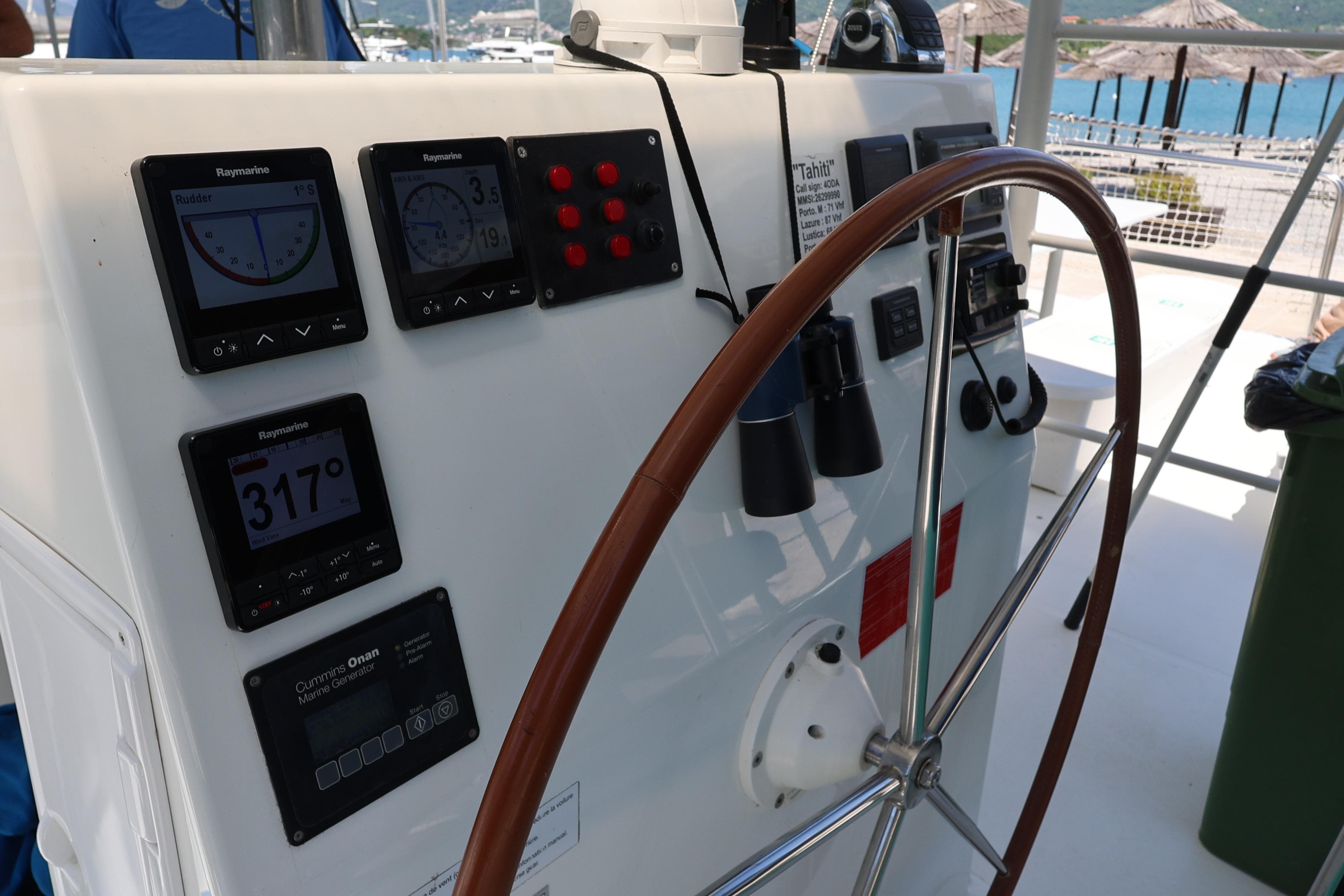 Control panel of 2015 Fountaine Pajot Taiti Day Charter 80 with navigation instruments.