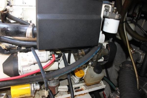 Engine compartment of 2006 Alliaura Marine Privilege 435 EZC catamaran, showcasing various components.
