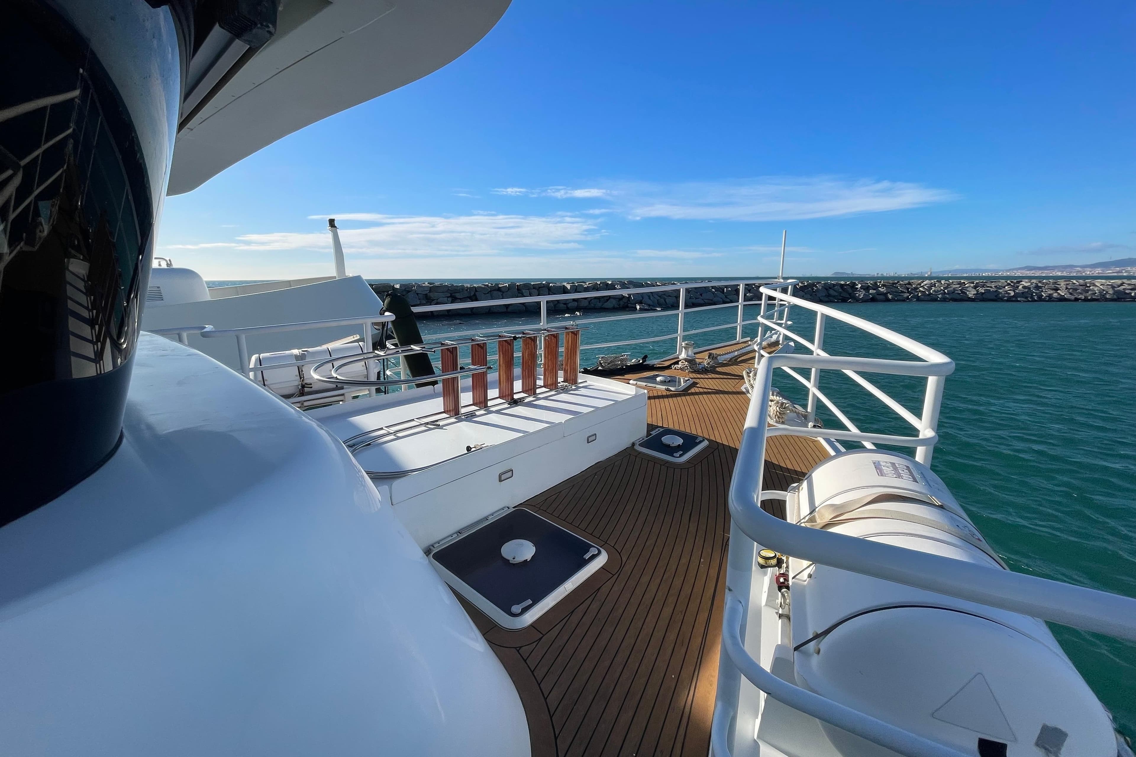 Luxury yacht deck of 2005 ATB Maroc Custom 28.8 by ATB Shipyards, with ocean view.