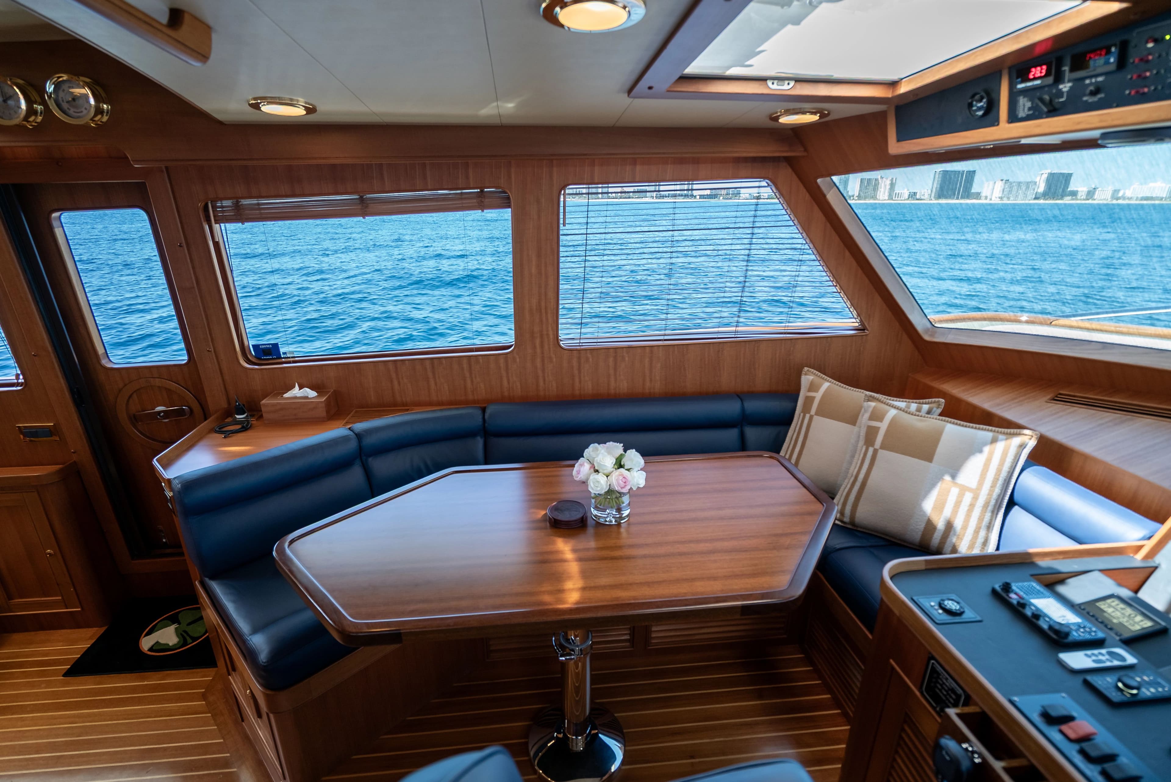 Interior of a 2011 Marlow Explorer yacht with ocean view.