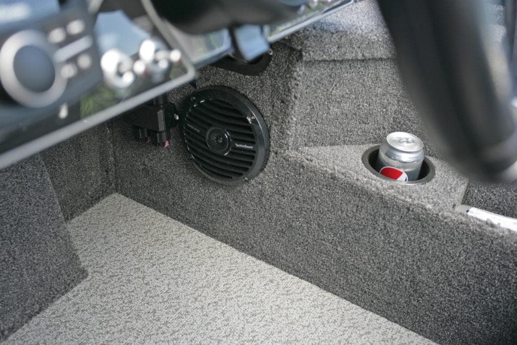 Manufacturer Provided Image: 2021 Lund 2075 Pro-V Bass boat interior with speaker and cup holder.