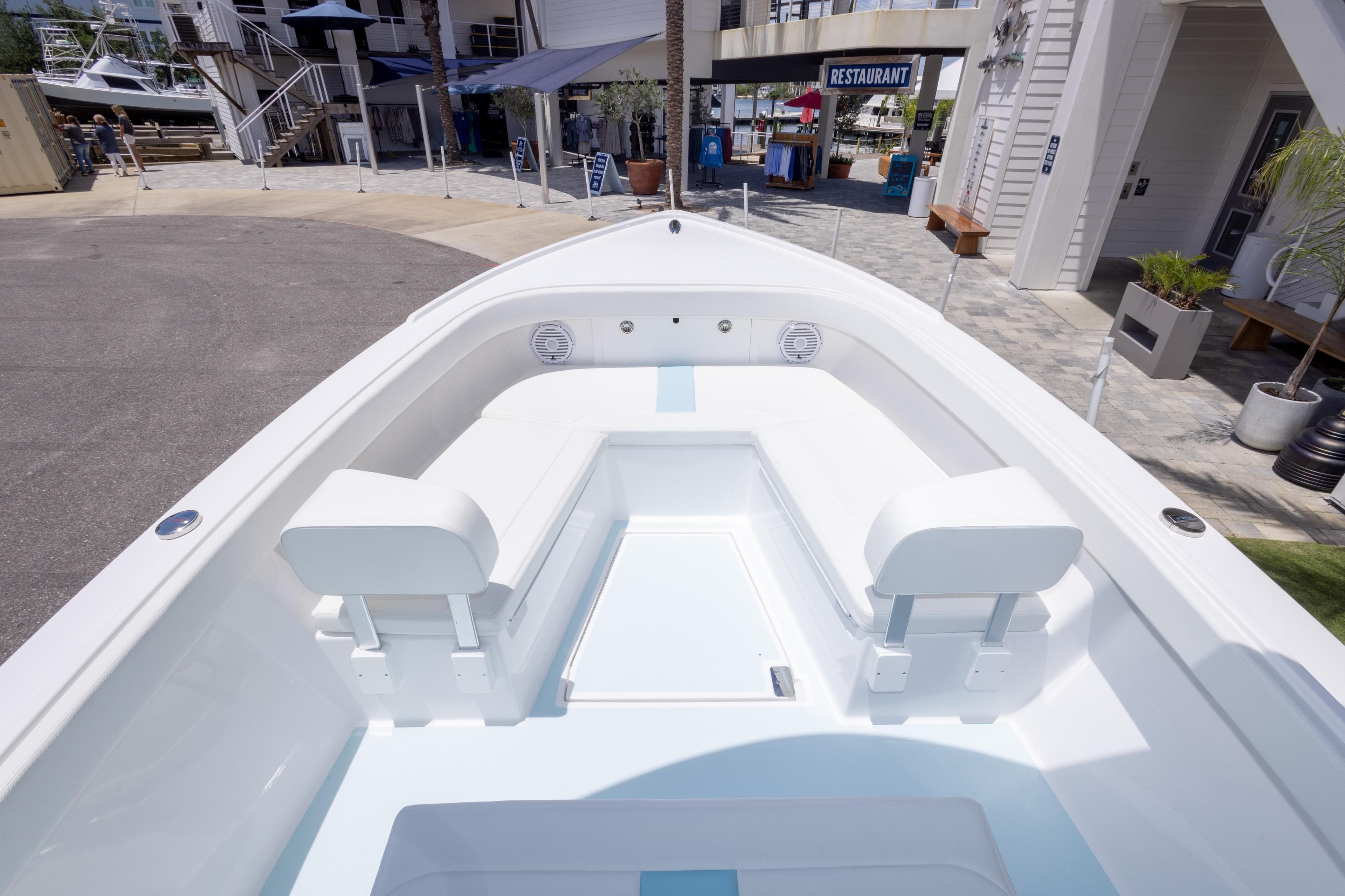 2026 Albury Brothers 23 Forward Seating boat, showcasing spacious deck and seating area.