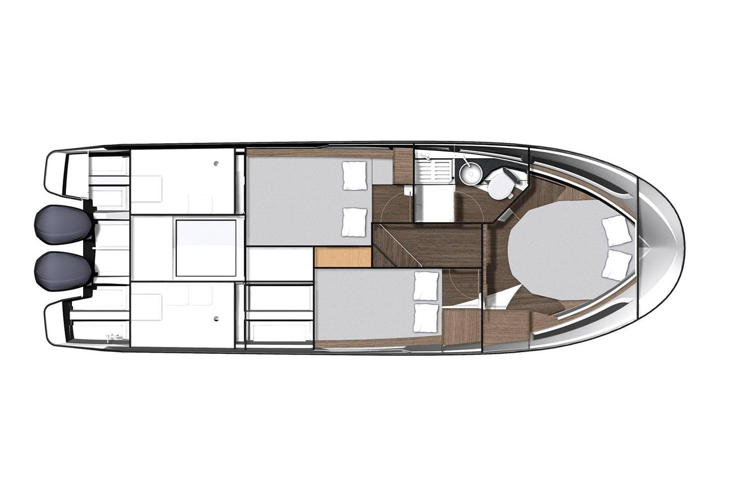 Manufacturer Provided Image: 2022 Jeanneau NC Weekender 1095 Fly floor plan with cabins and amenities.