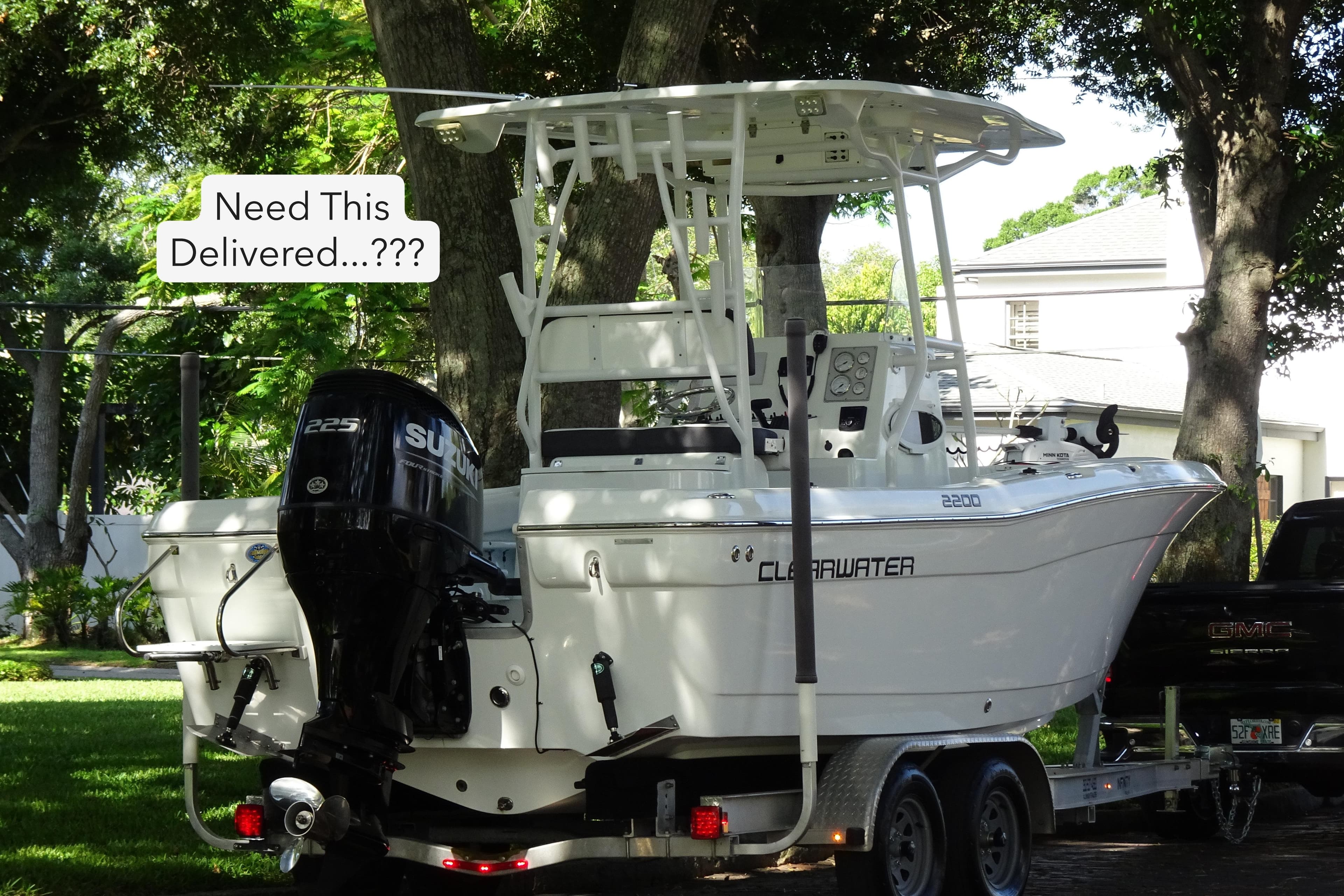 2021 Clearwater 2200 Center Console boat on trailer, ready for delivery.